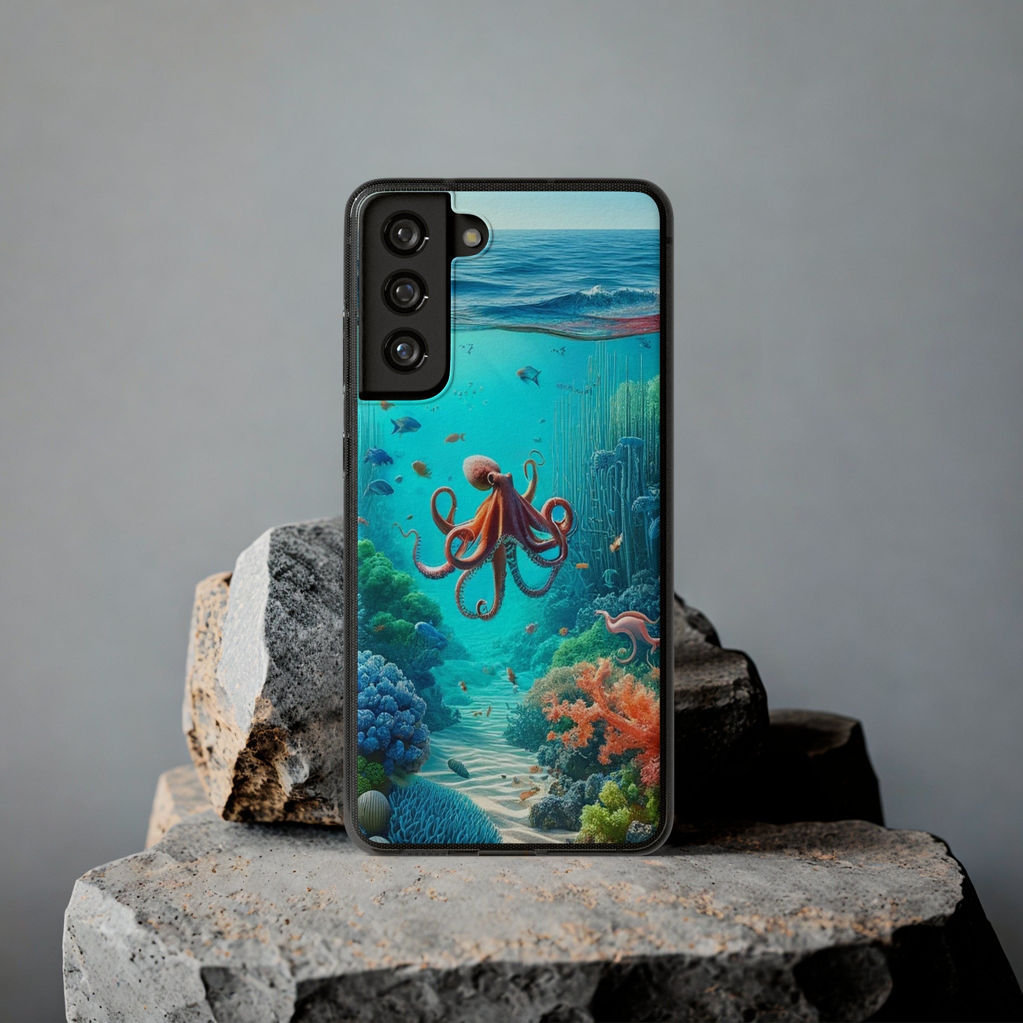 Octopus in turquoise water - Soft Phone Case