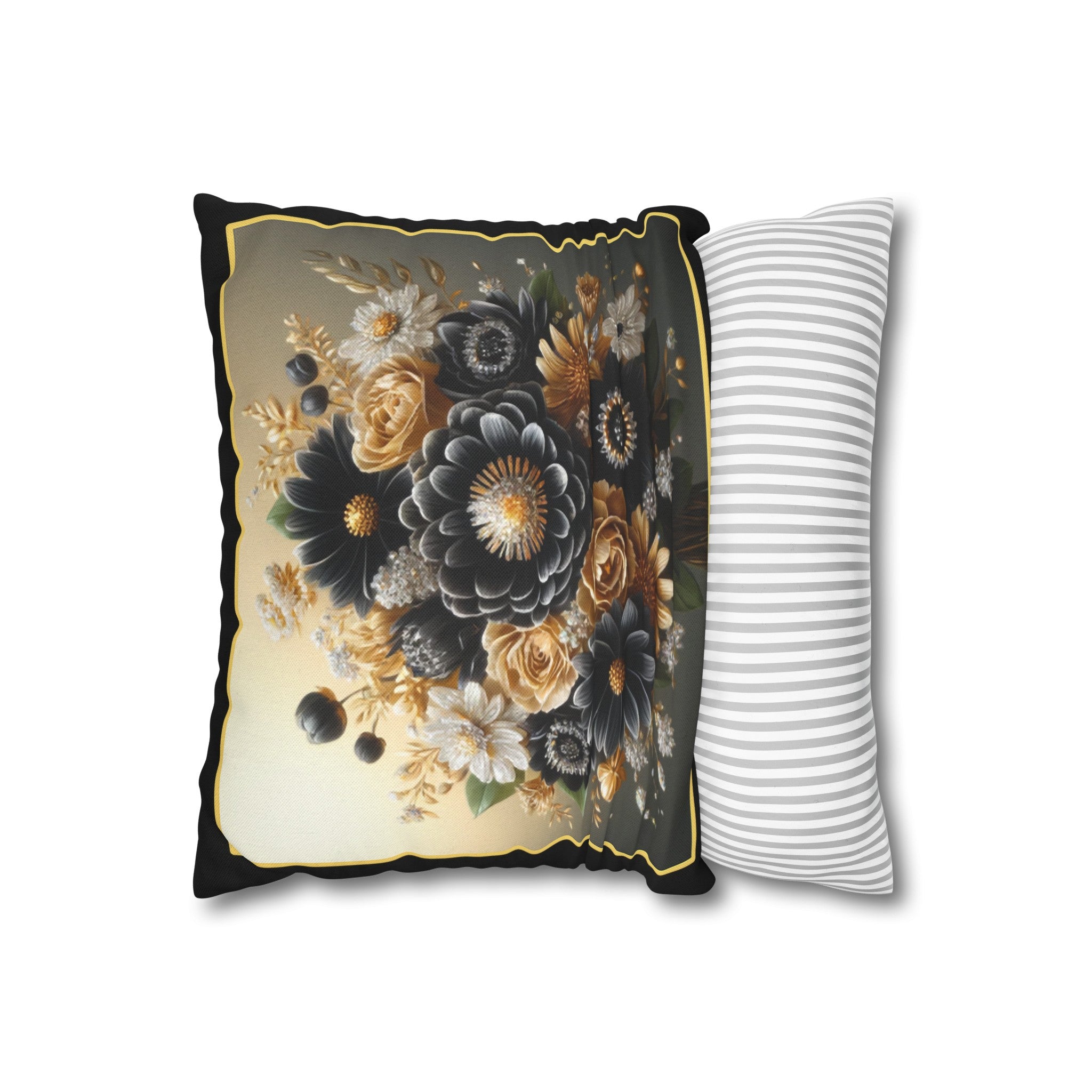 Black-Golden Bouquet (1) - Polyester Square Pillowcase