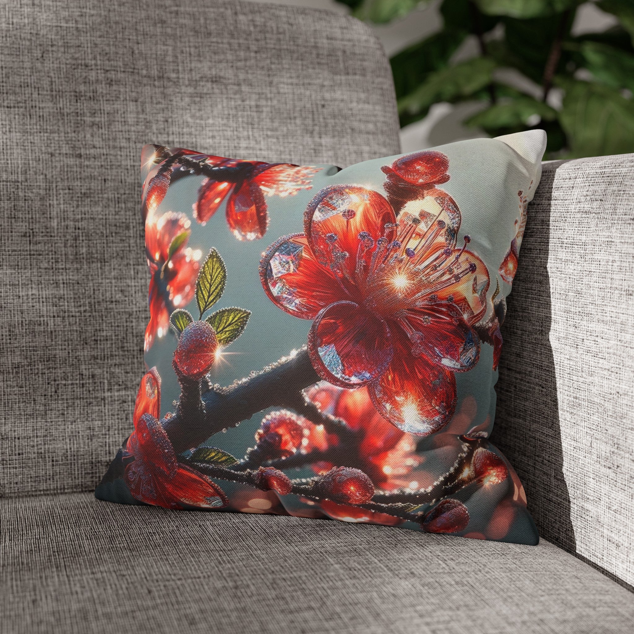 Red diamond flowers (1) - Polyester Square Pillowcase