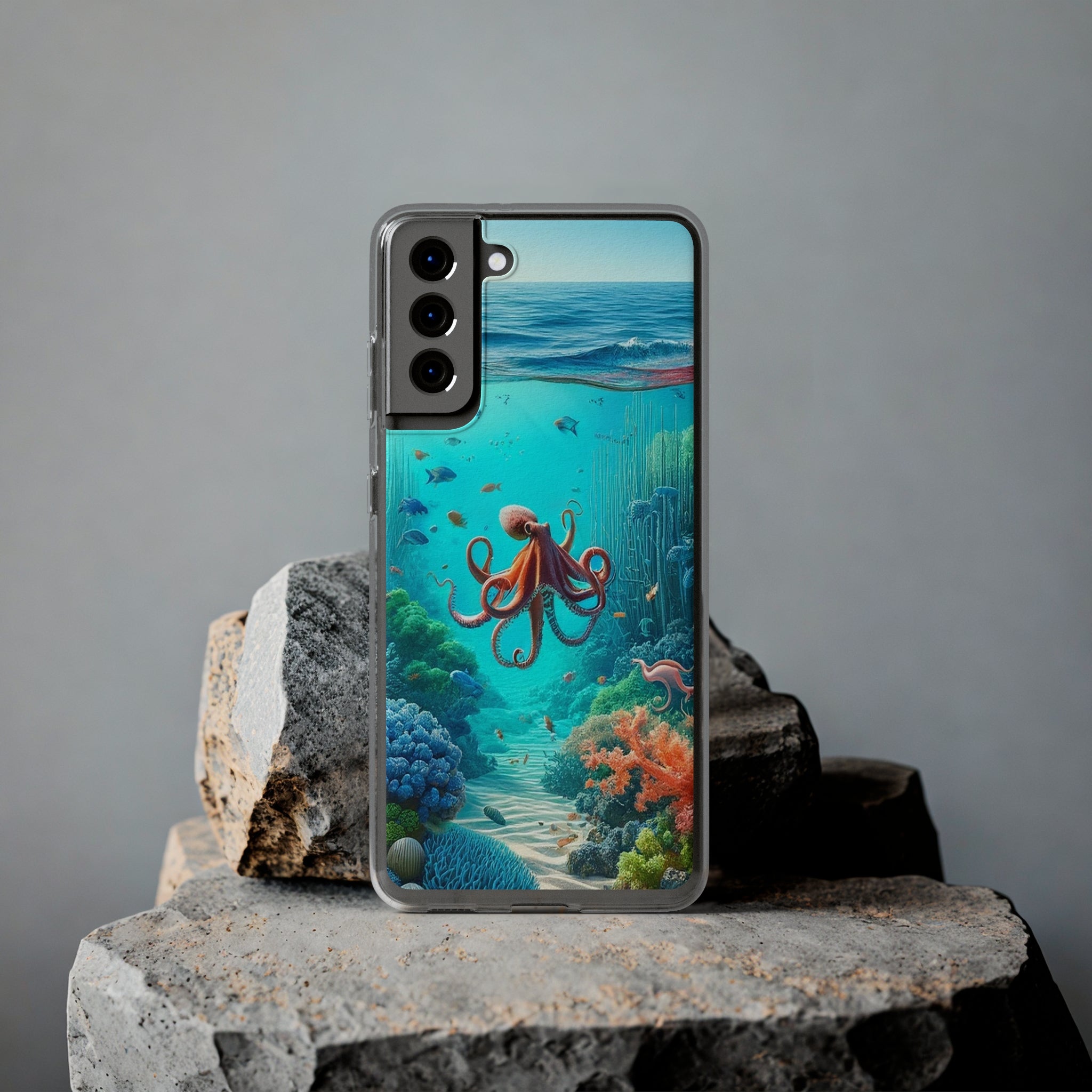 Octopus in turquoise water - Soft Phone Case