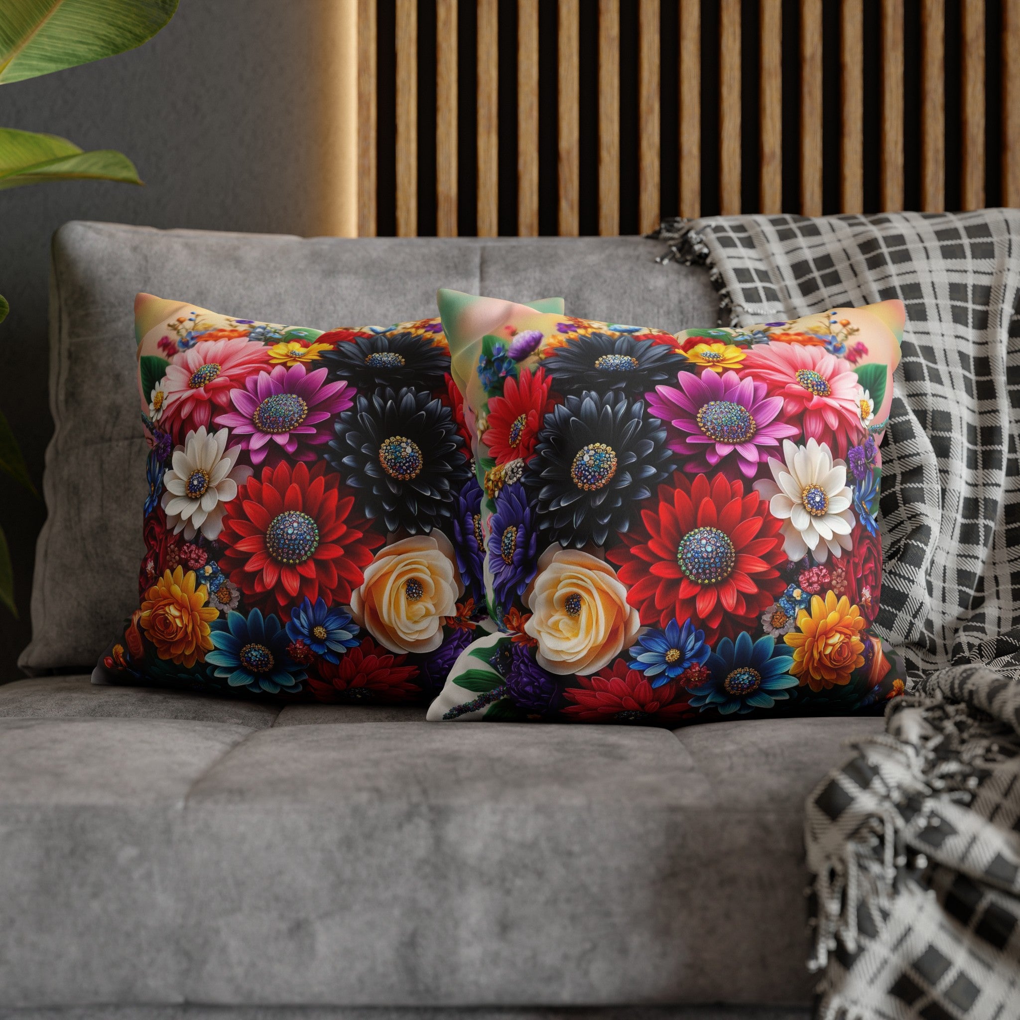 Colourful Bouquet (3) - Suede Square Pillowcase