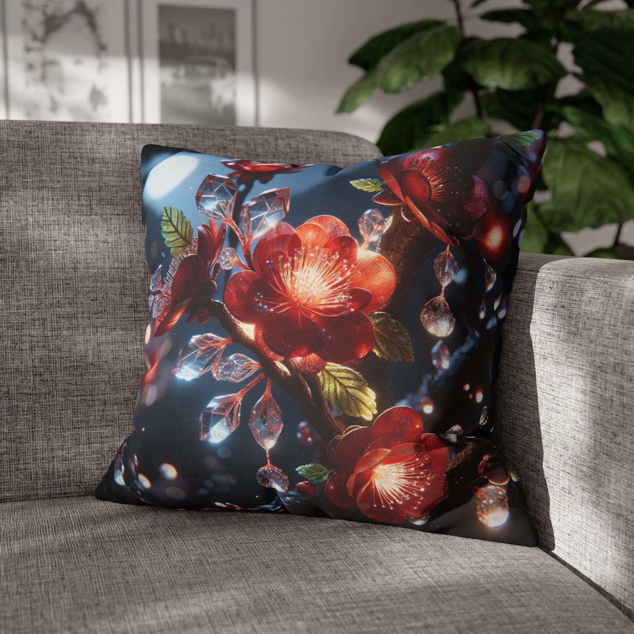 Red diamond flowers (5) - Polyester Square Pillowcase