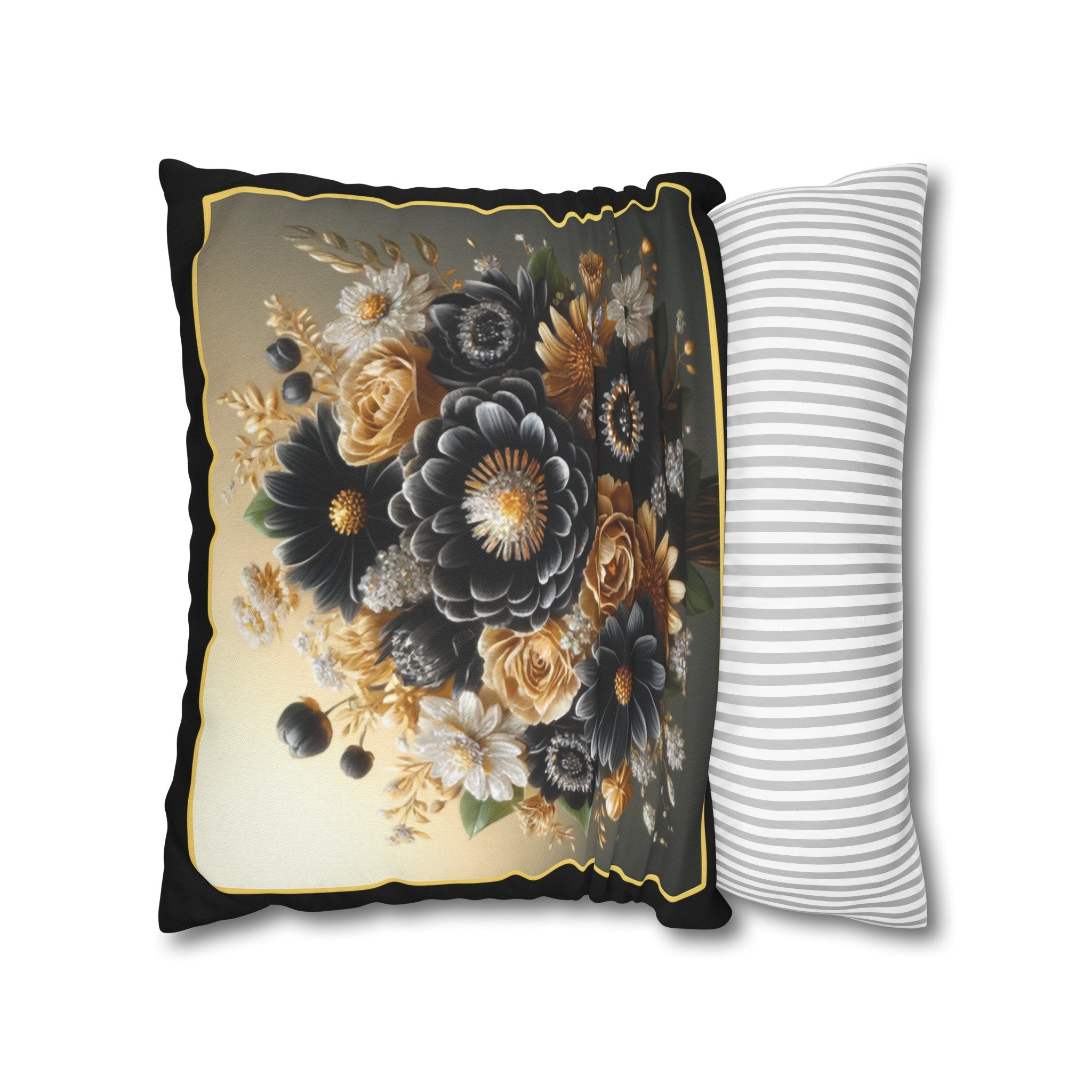 Black-Golden Bouquet (1) - Polyester Square Pillowcase