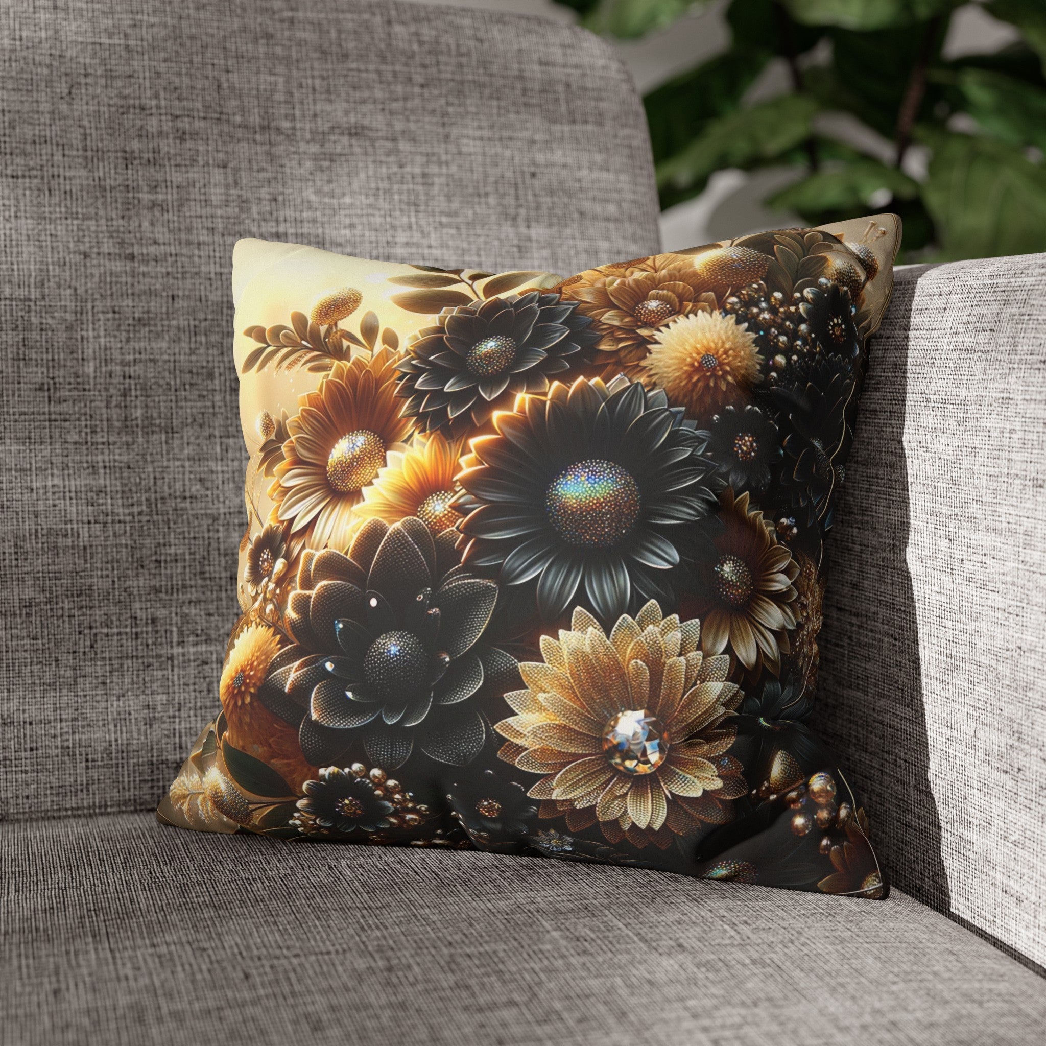 Black and golden Bouquet (2) - Suede Square Pillowcase