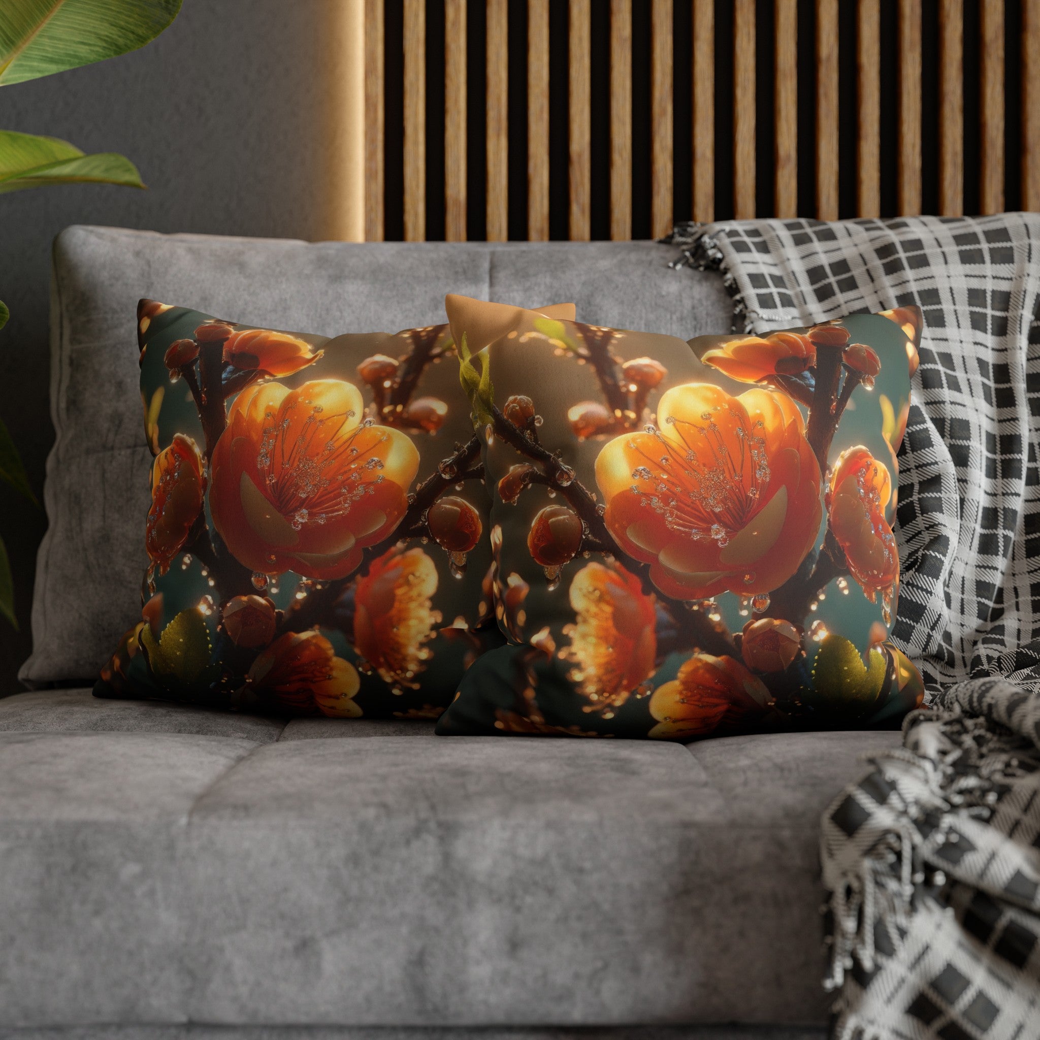 Orange diamond flowers (2) - Suede Square Pillowcase