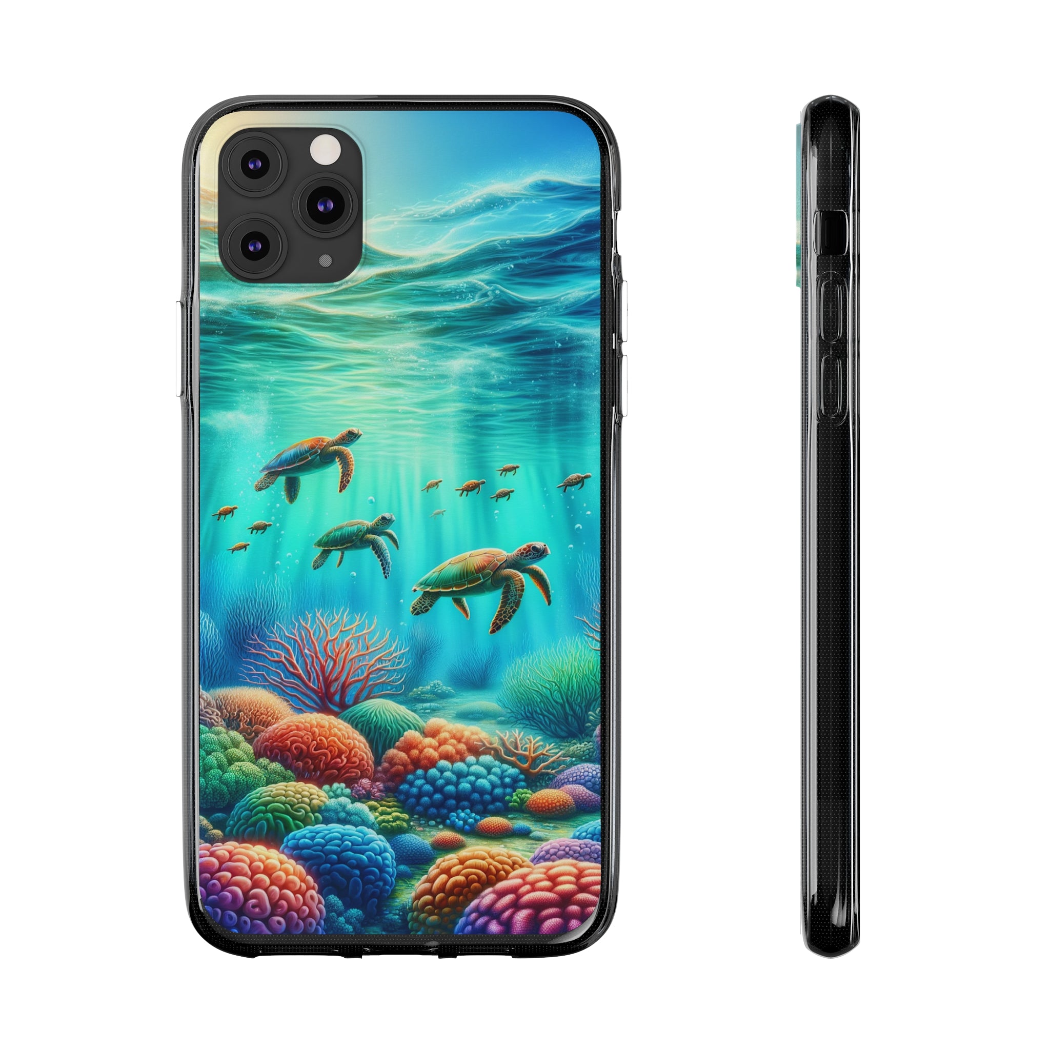 Turtles and coral reef - Soft Phone Case