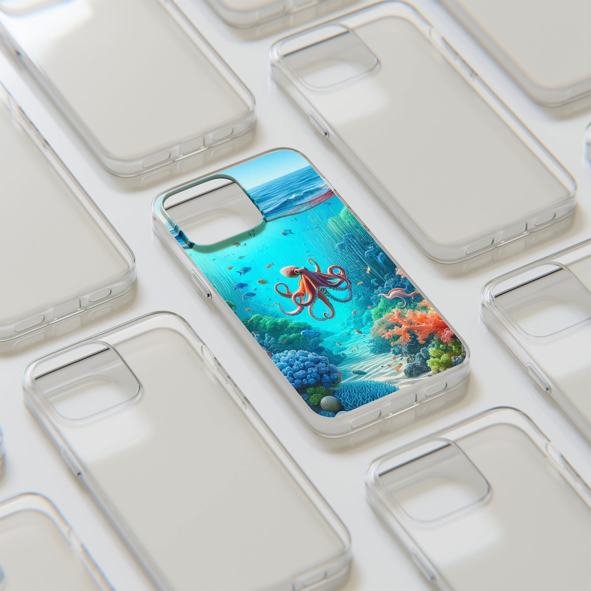 Octopus in turquoise water - Soft Phone Case