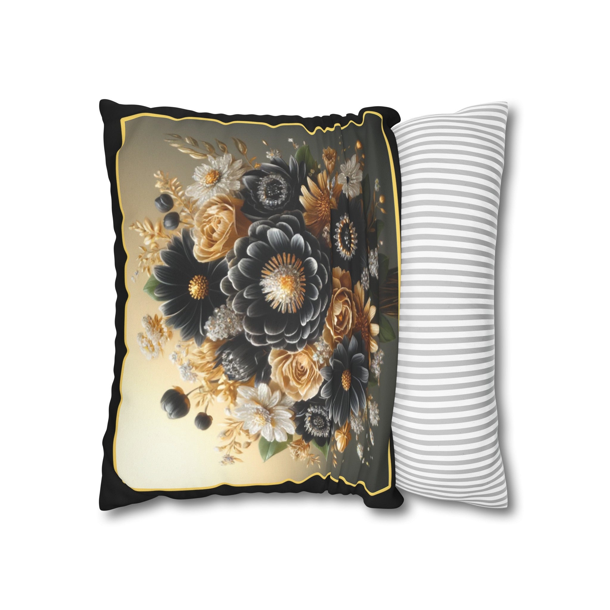 Black and golden Bouquet 1 - Suede Square Pillowcase