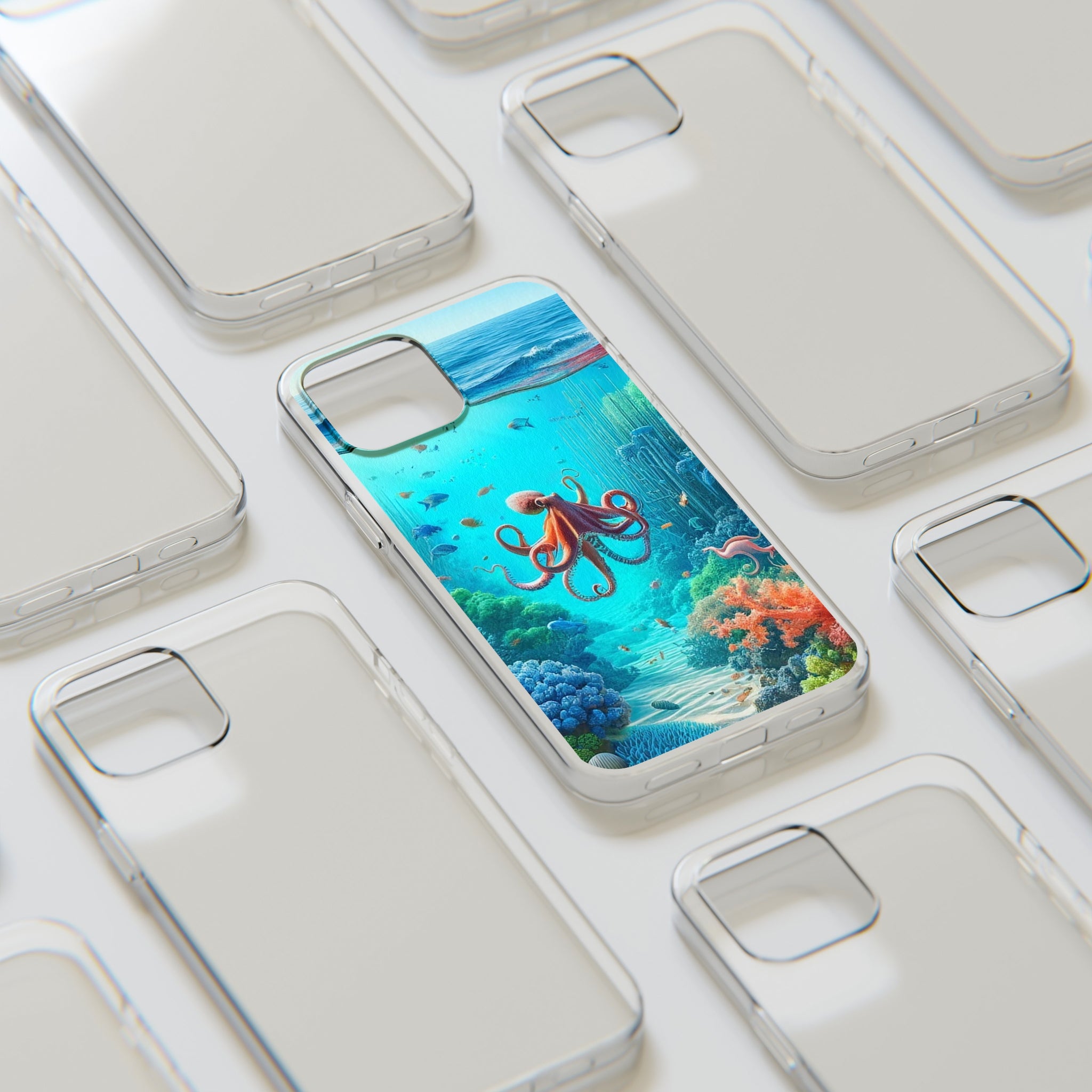 Octopus in turquoise water - Soft Phone Case