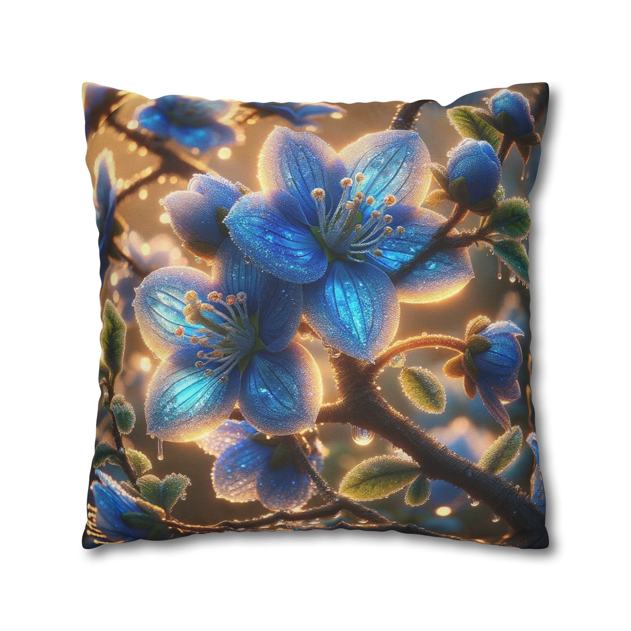 Blue, diamond flowers (3) - Polyester Square Pillowcase