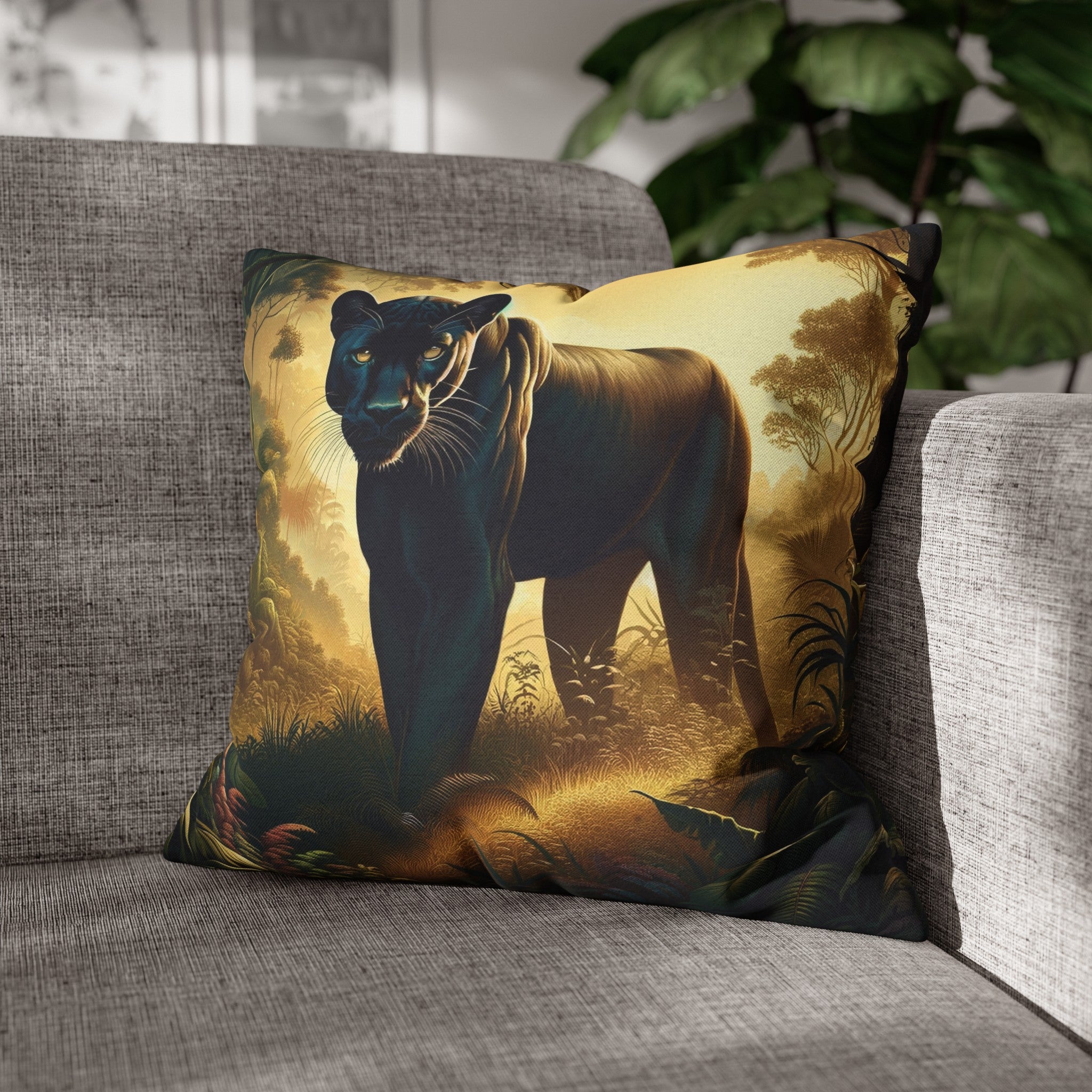 A Tiger walking in the jungle - Spun Polyester Square Pillowcase