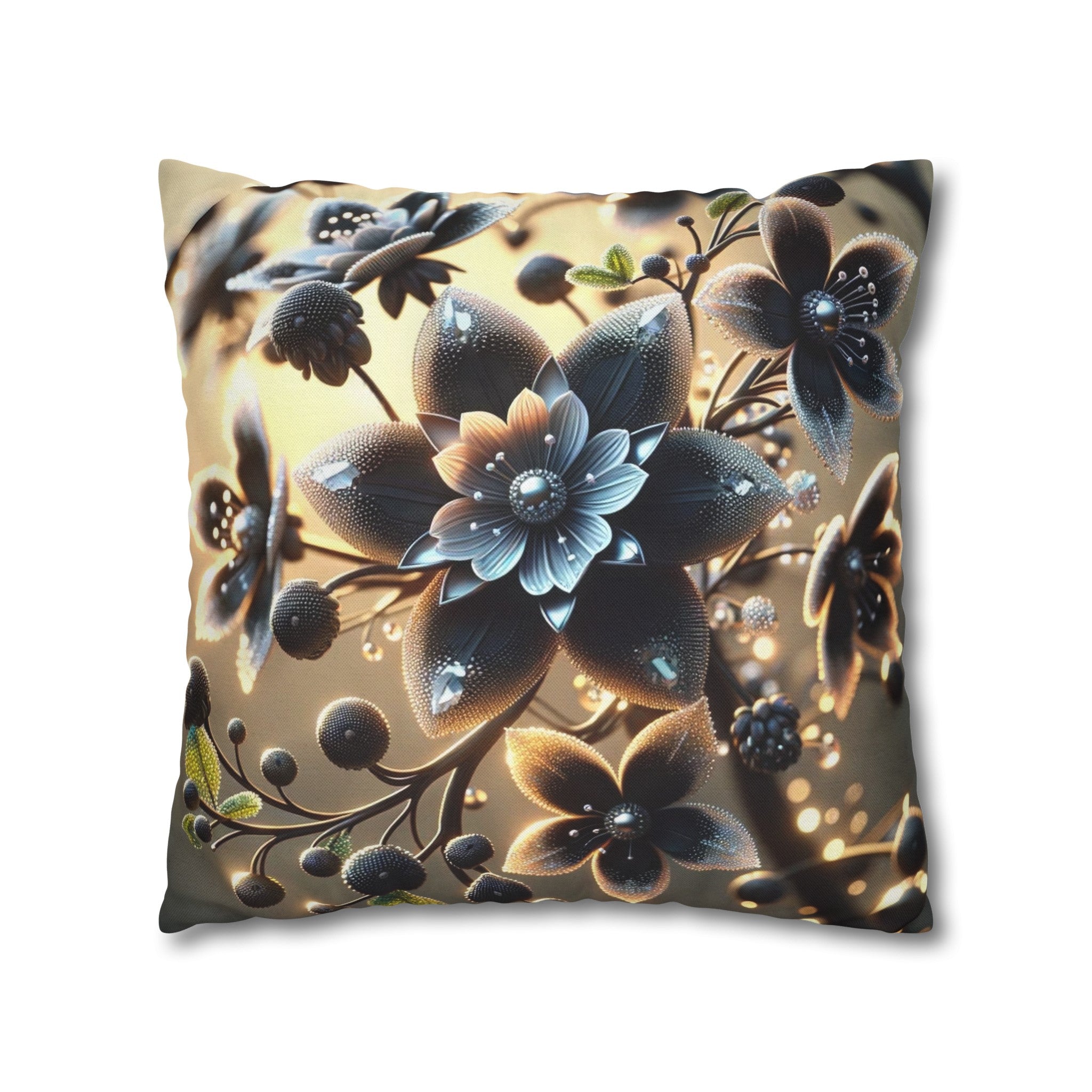 Black diamond flowers (3) - Polyester Square Pillowcase