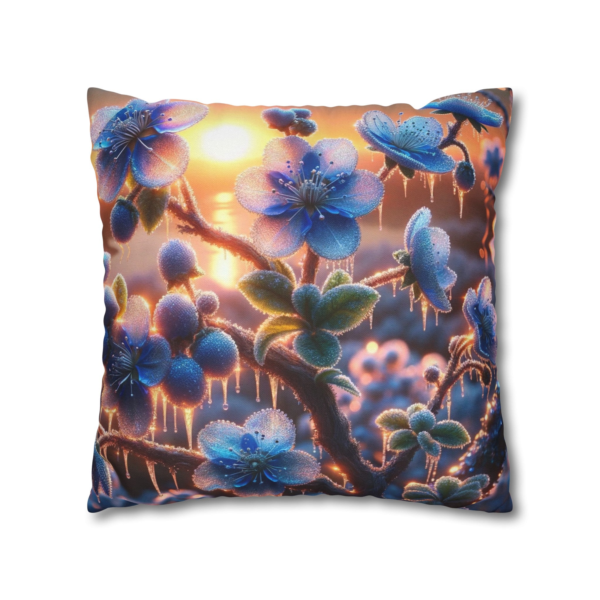 Blue, diamond flowers (1) - Polyester Square Pillowcase