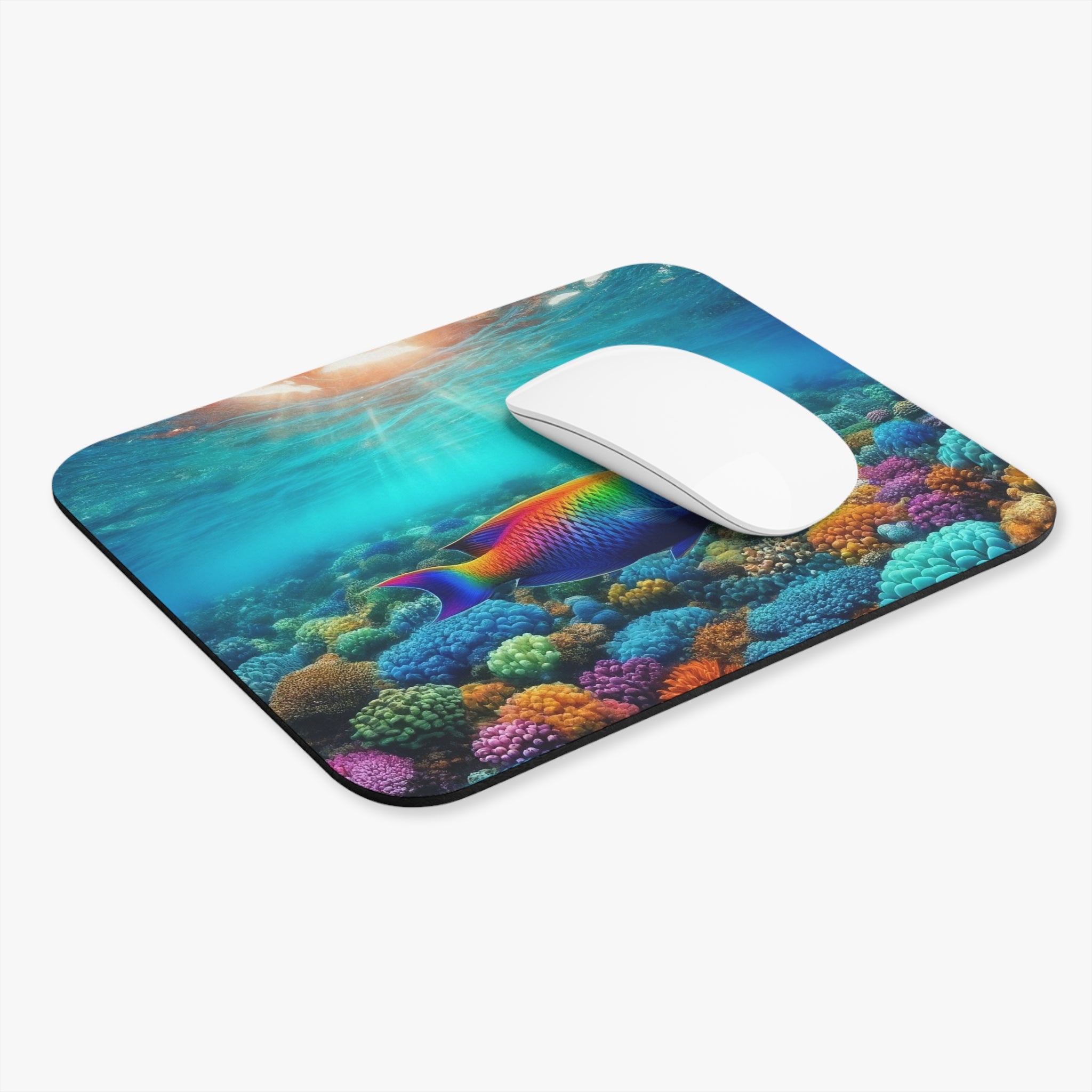 A colourful fish swimming around coral reef - Mouse Pad (Rectangle)