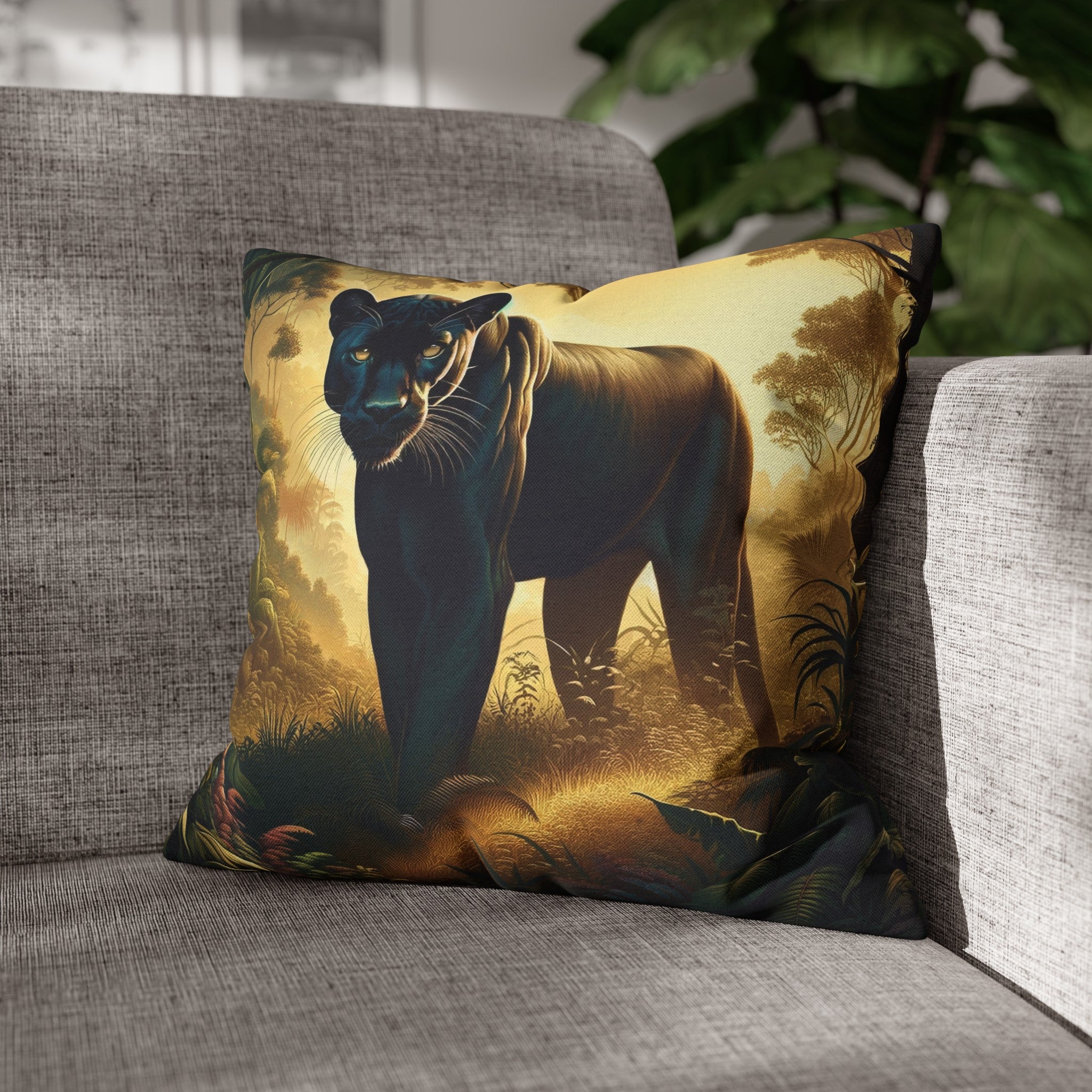 A Tiger walking in the jungle - Spun Polyester Square Pillowcase