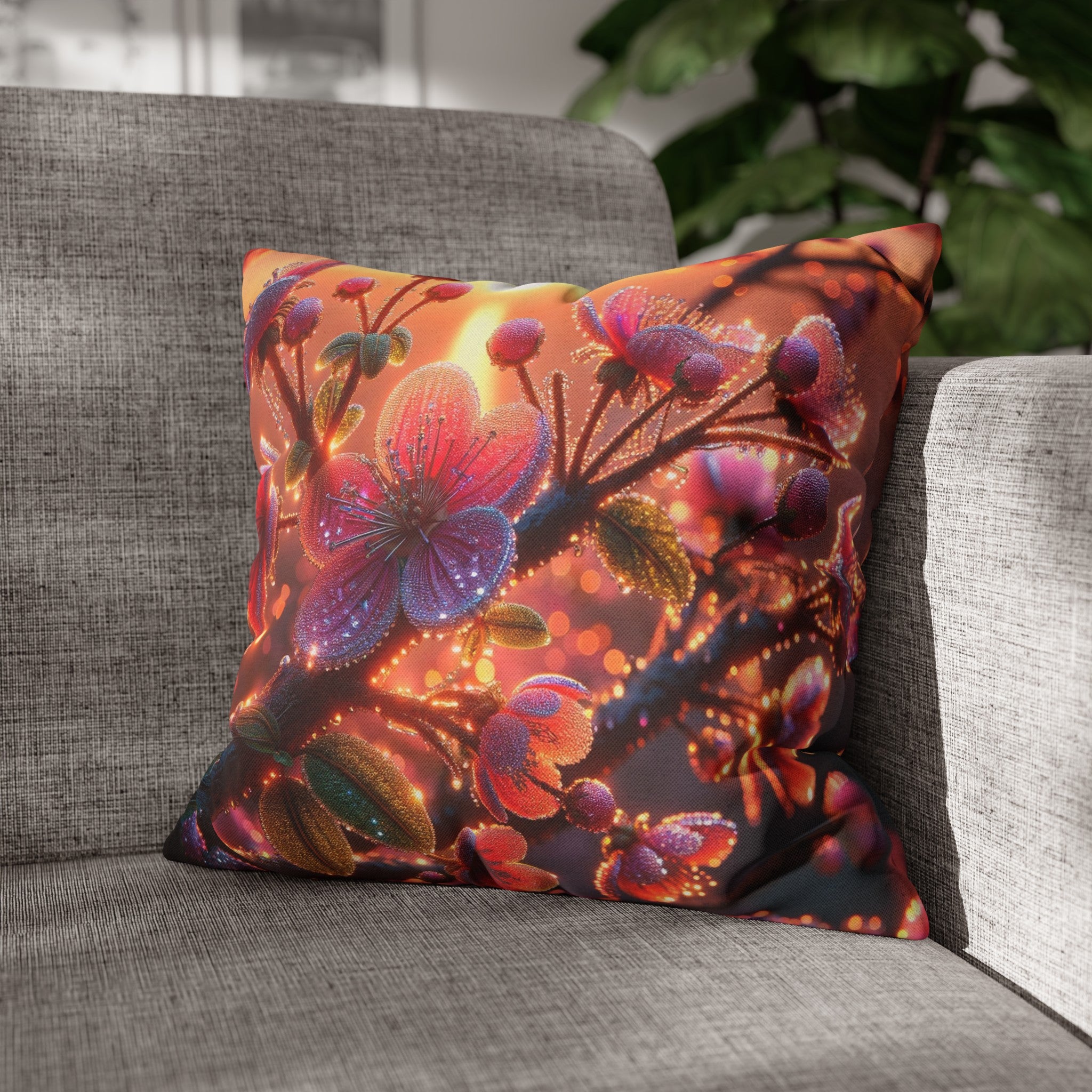 Pink diamond flowers (2) - Polyester Square Pillowcase