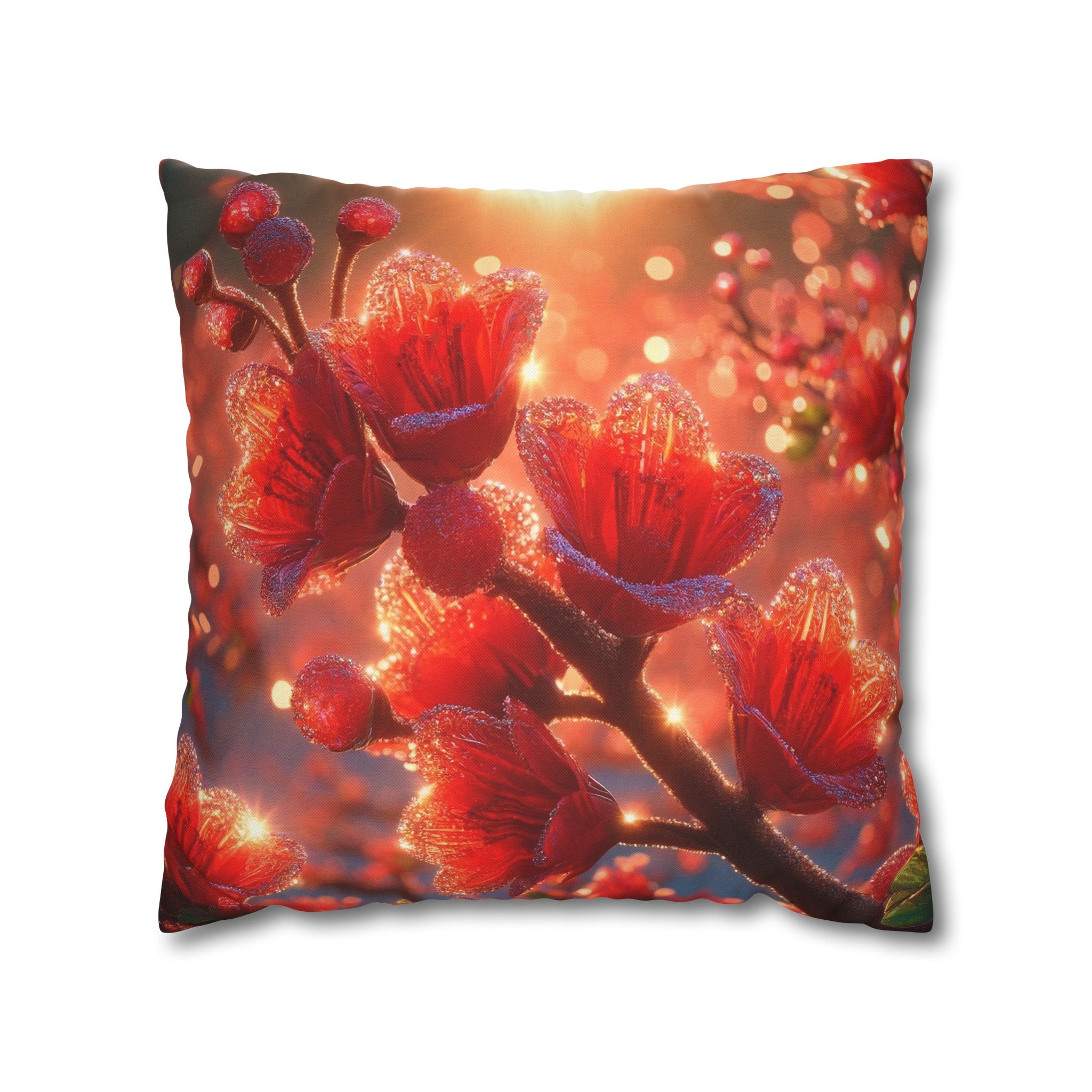 Red diamond flowers (2) -  Polyester Square Pillowcase