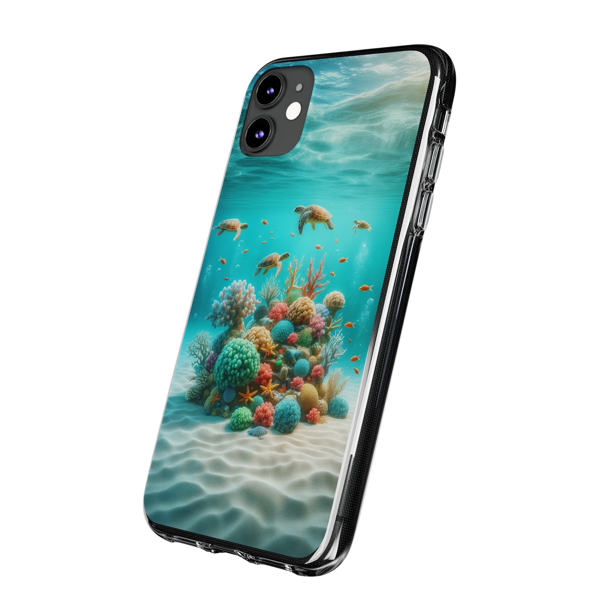 Turtles on coral reef - Soft Phone Case