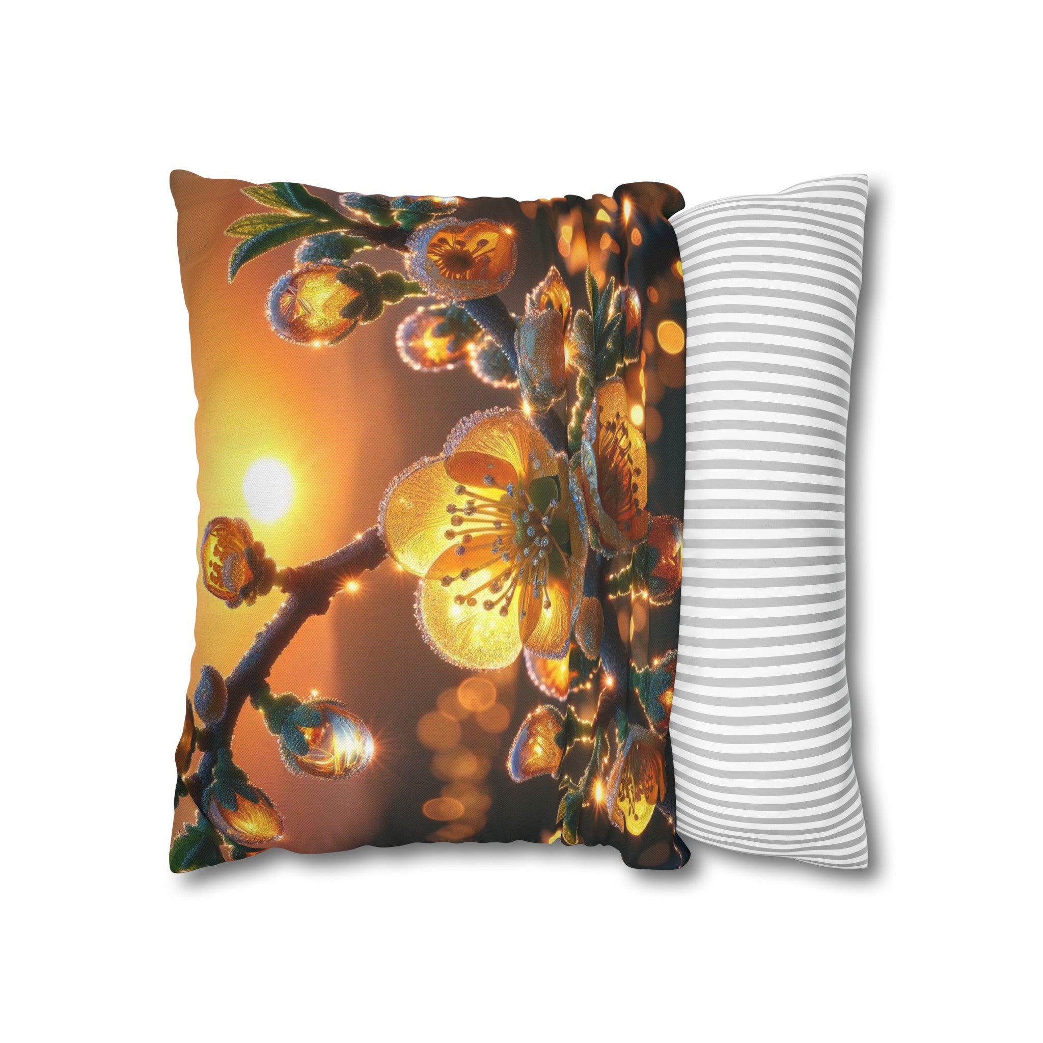 Yellow diamond flowers (2) - Polyester Square Pillowcase