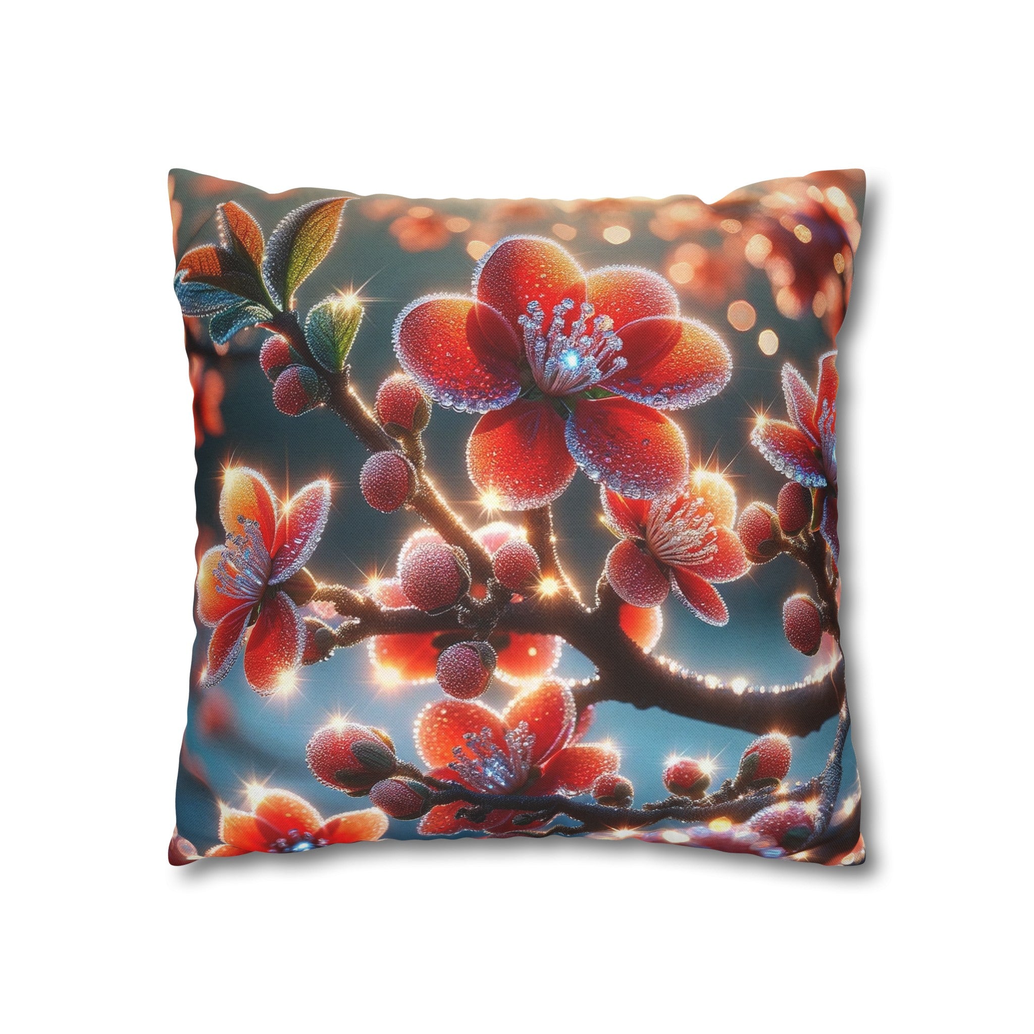 Red diamond flowers (3) - Polyester Square Pillowcase