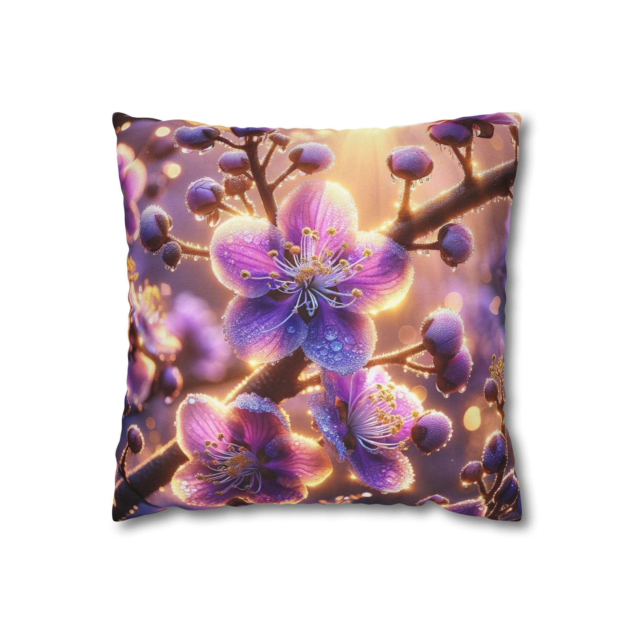 Purple diamond flowers (2) - Polyester Square Pillowcase