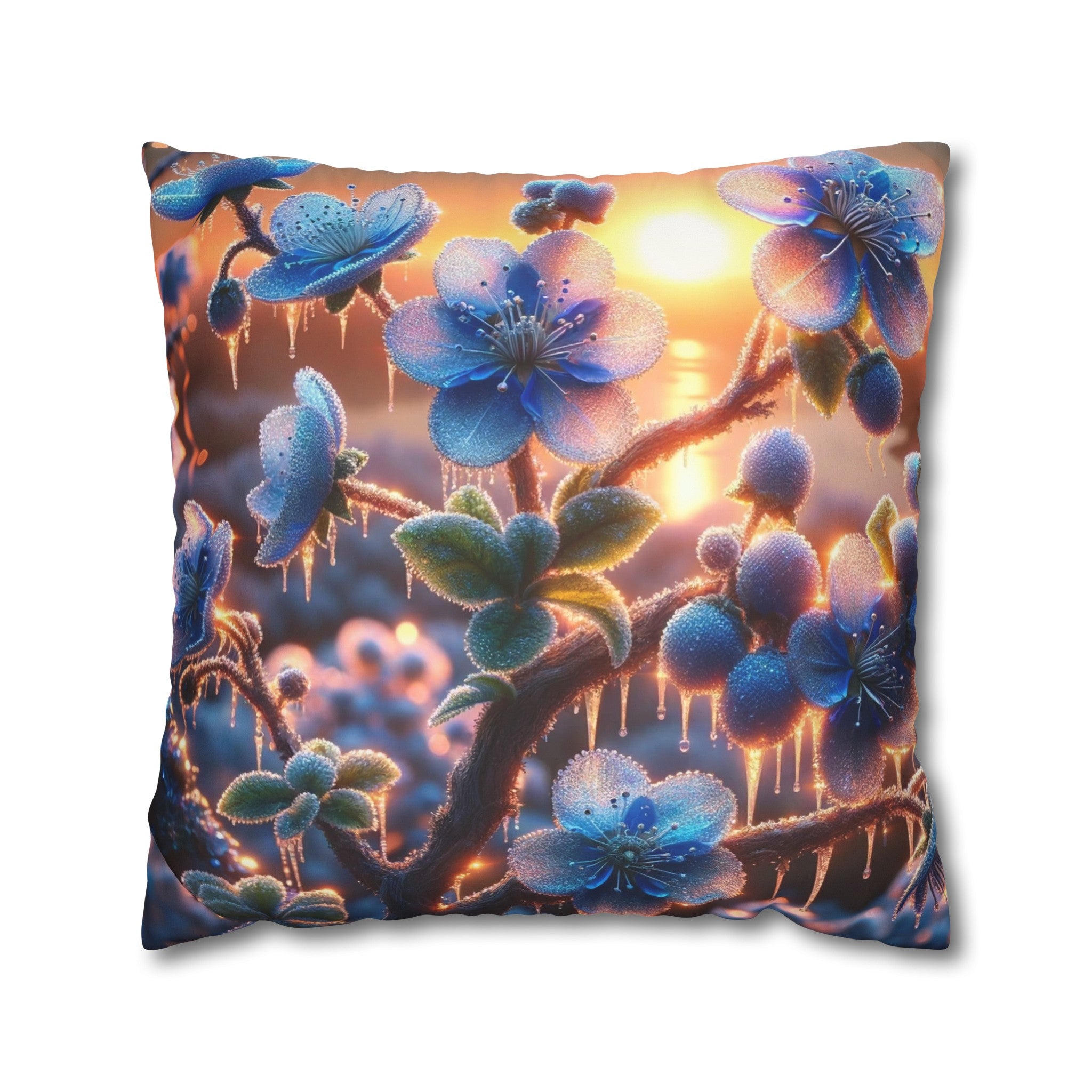 Blue,diamond flowers (1) - Suede Square Pillowcase