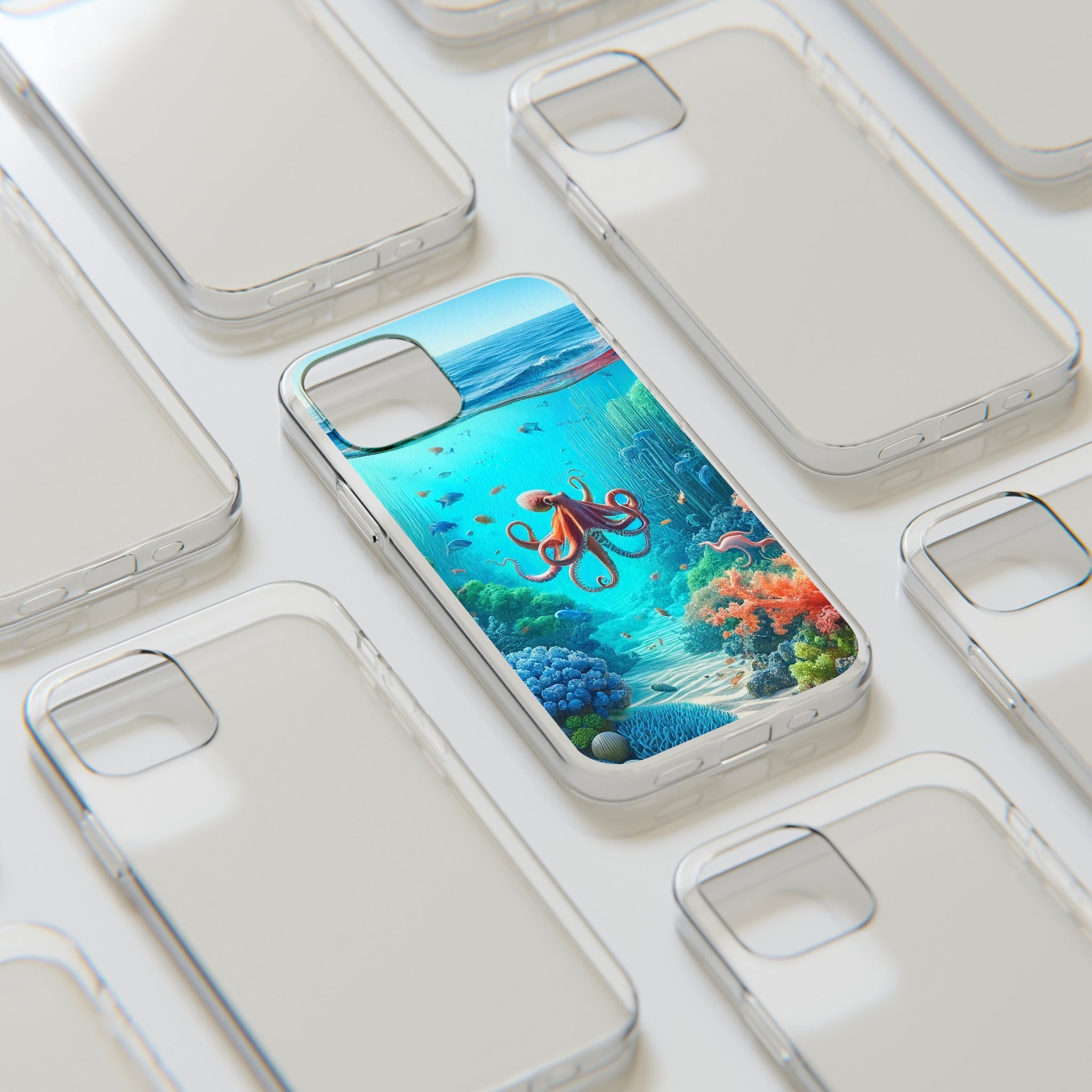 Octopus in turquoise water - Soft Phone Case