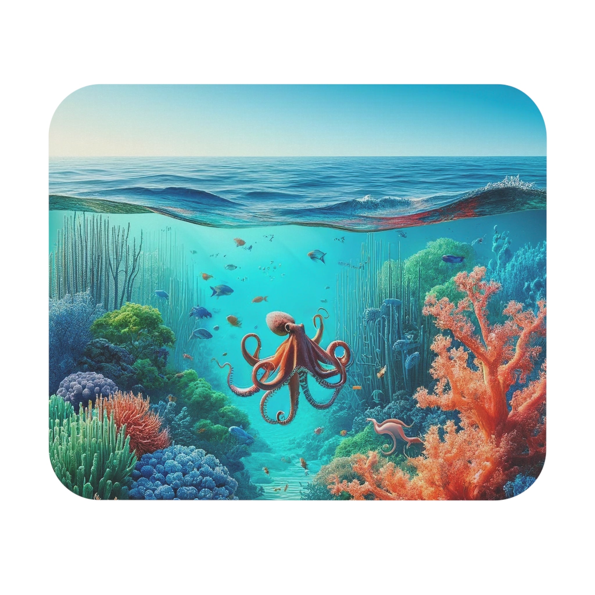 An octopus and coral reef - Mouse Pad (Rectangle)