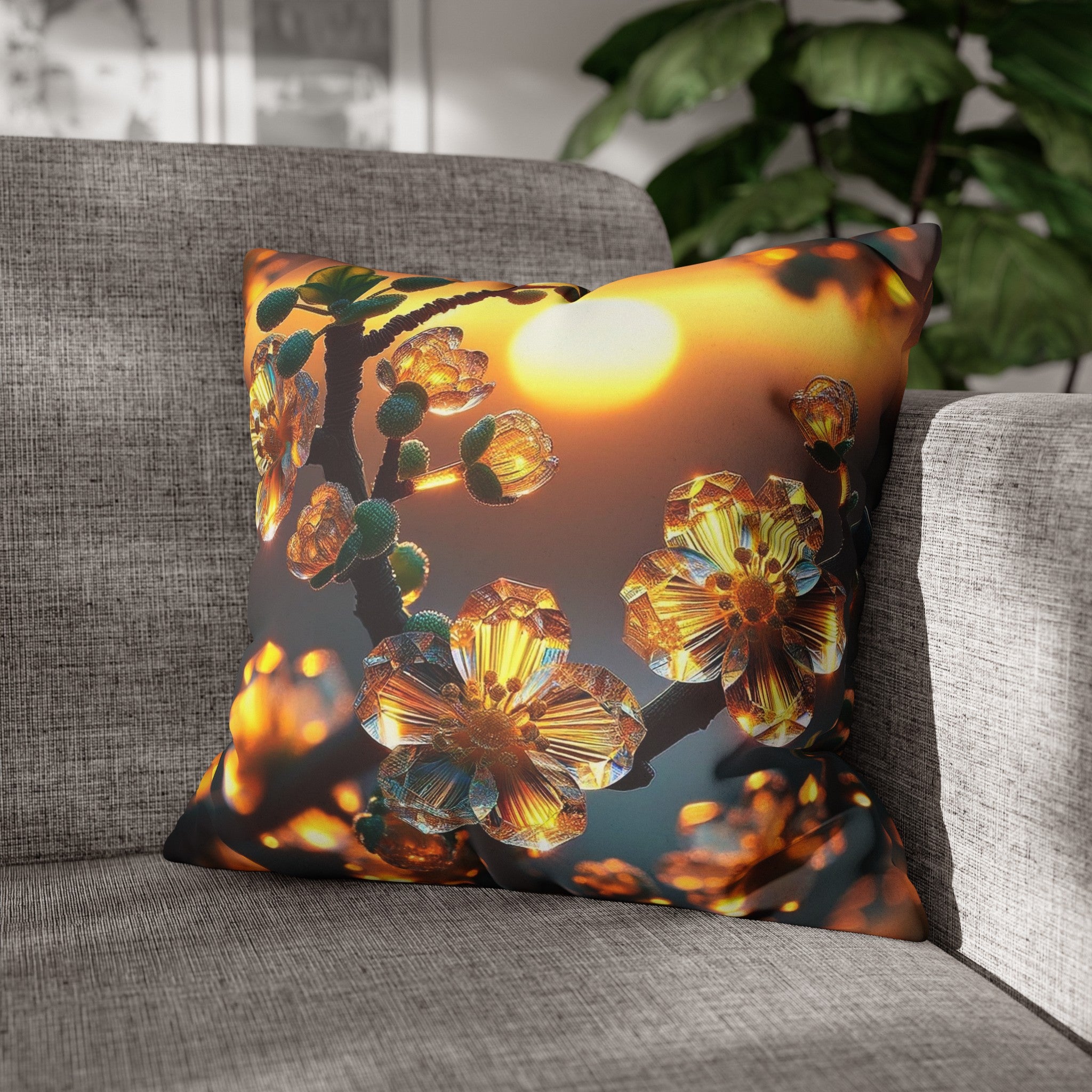 Yellow diamond flowers (4) - Suede Square Pillowcase