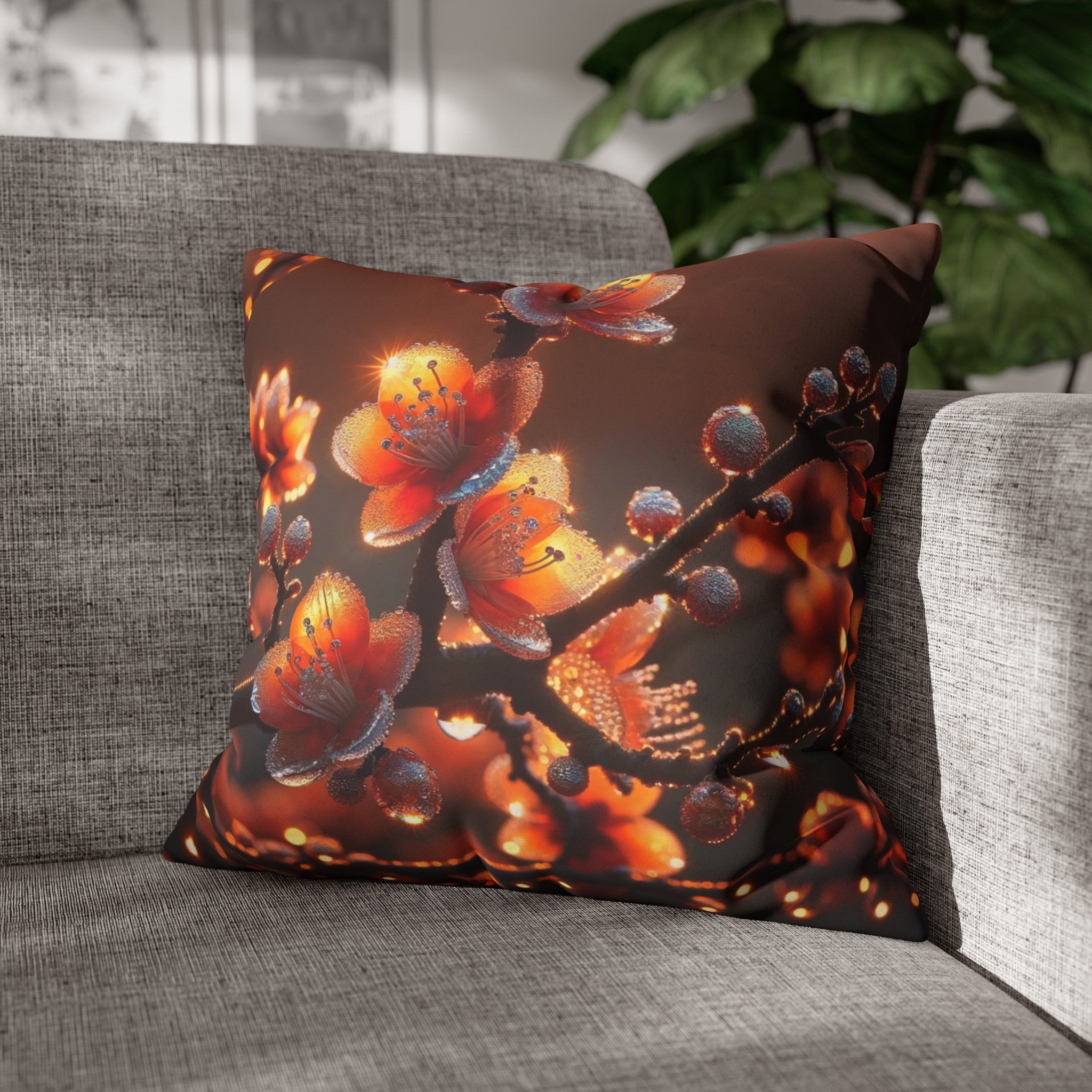 Orange diamond flowers (1) - Suede Square Pillowcase