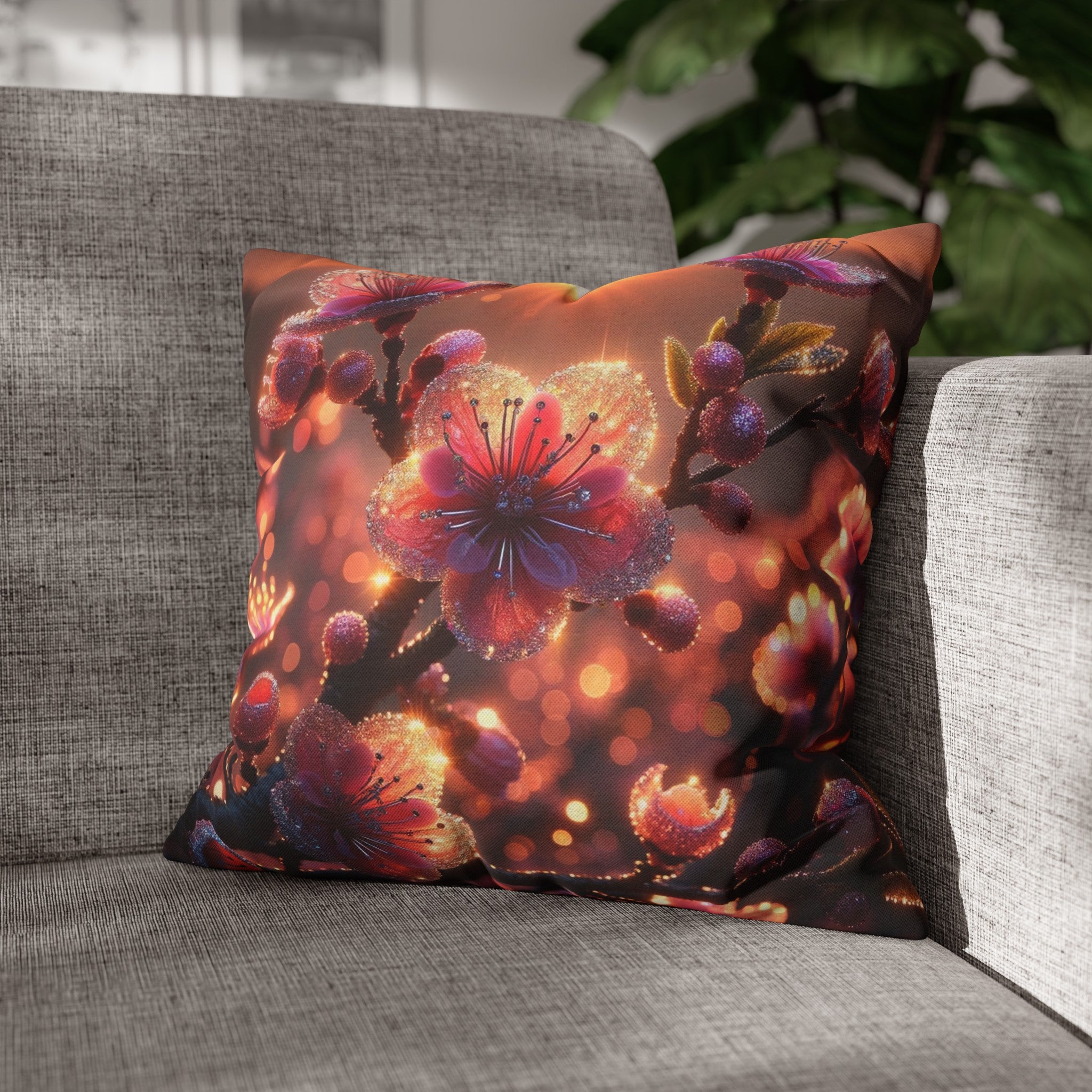 Pink diamond flowers (3) - Polyester Square Pillowcase