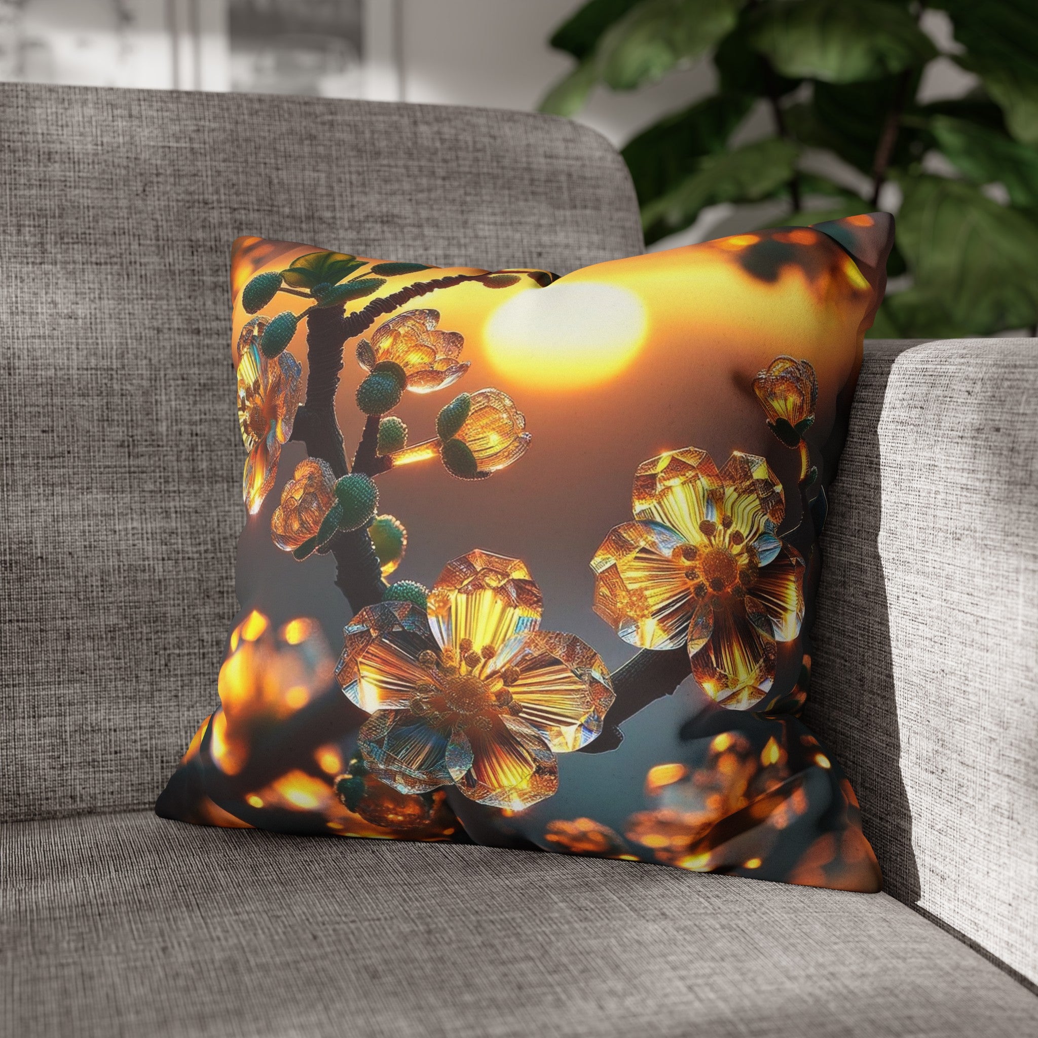 Yellow diamond flowers (4) - Suede Square Pillowcase