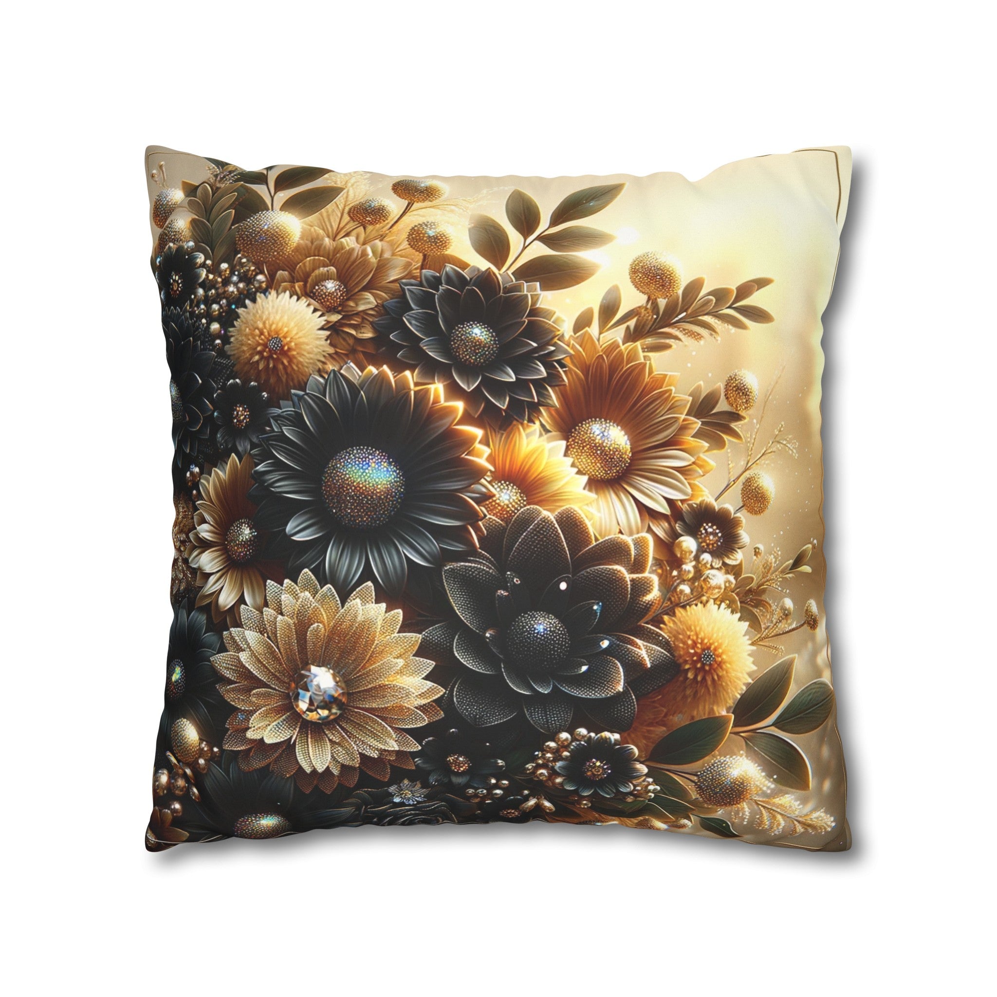 Black and golden Bouquet (2) - Suede Square Pillowcase