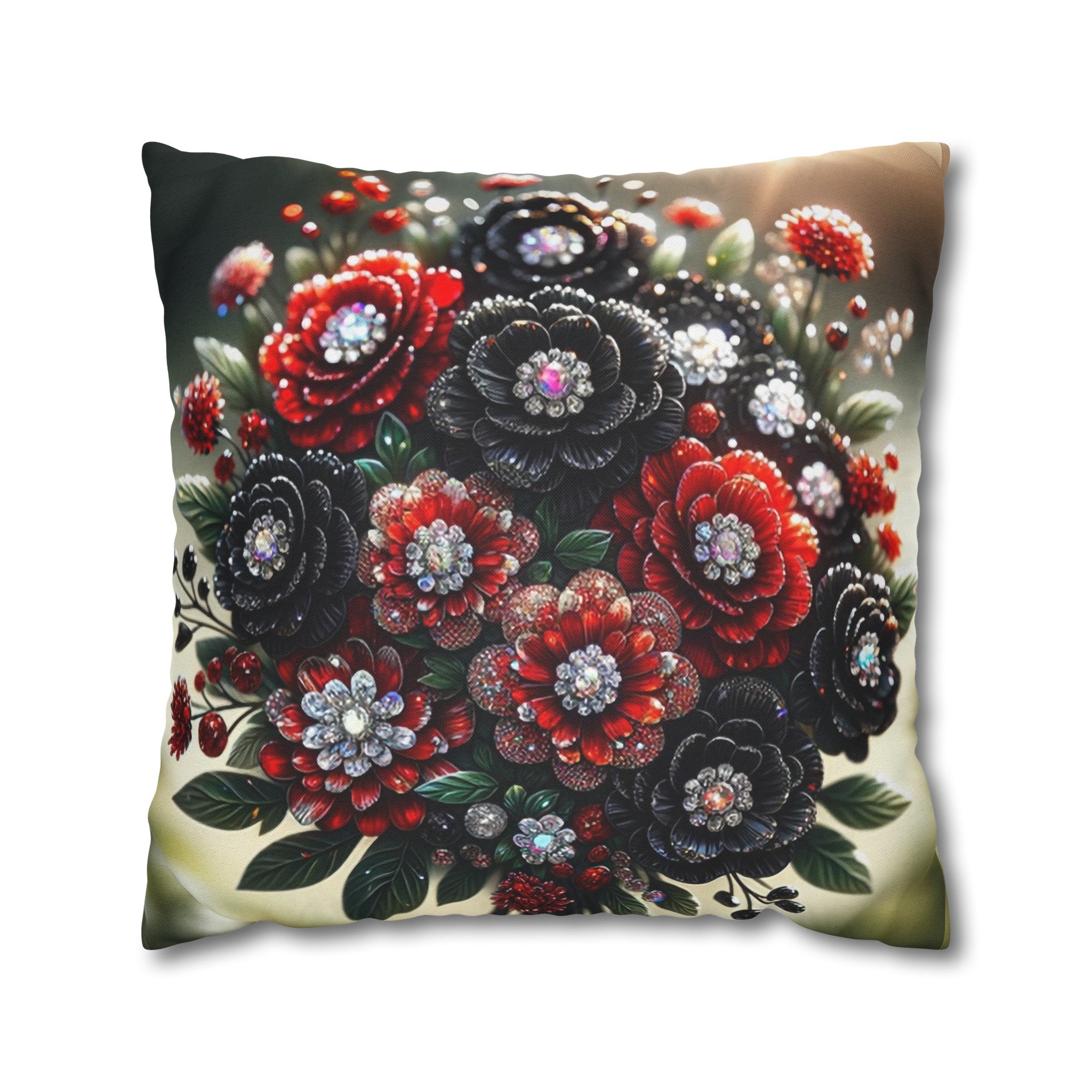 Black and Red Bouquet (2) - Polyester Square Pillowcase