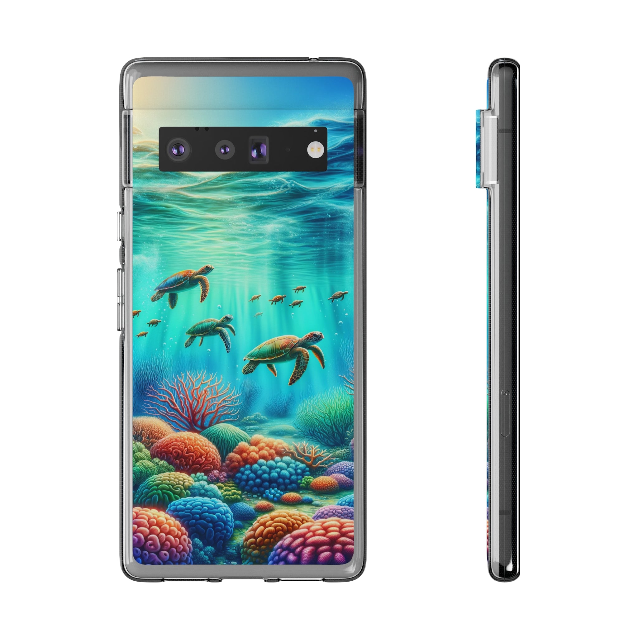 Turtles and coral reef - Soft Phone Case