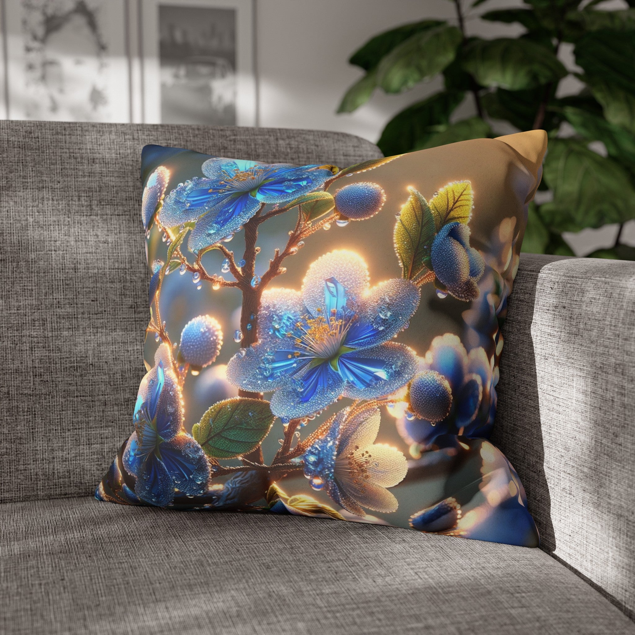 Blue,diamond flowers (2) - Suede Square Pillowcase