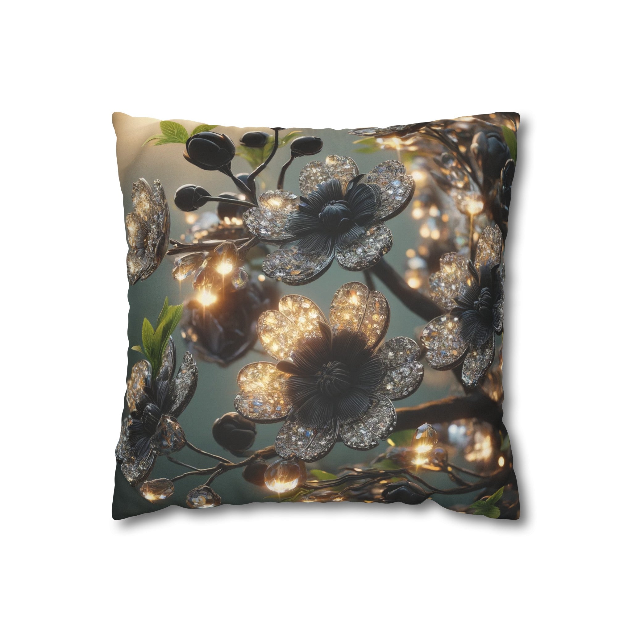 Black diamond flowers (1) - Suede Square Pillowcase