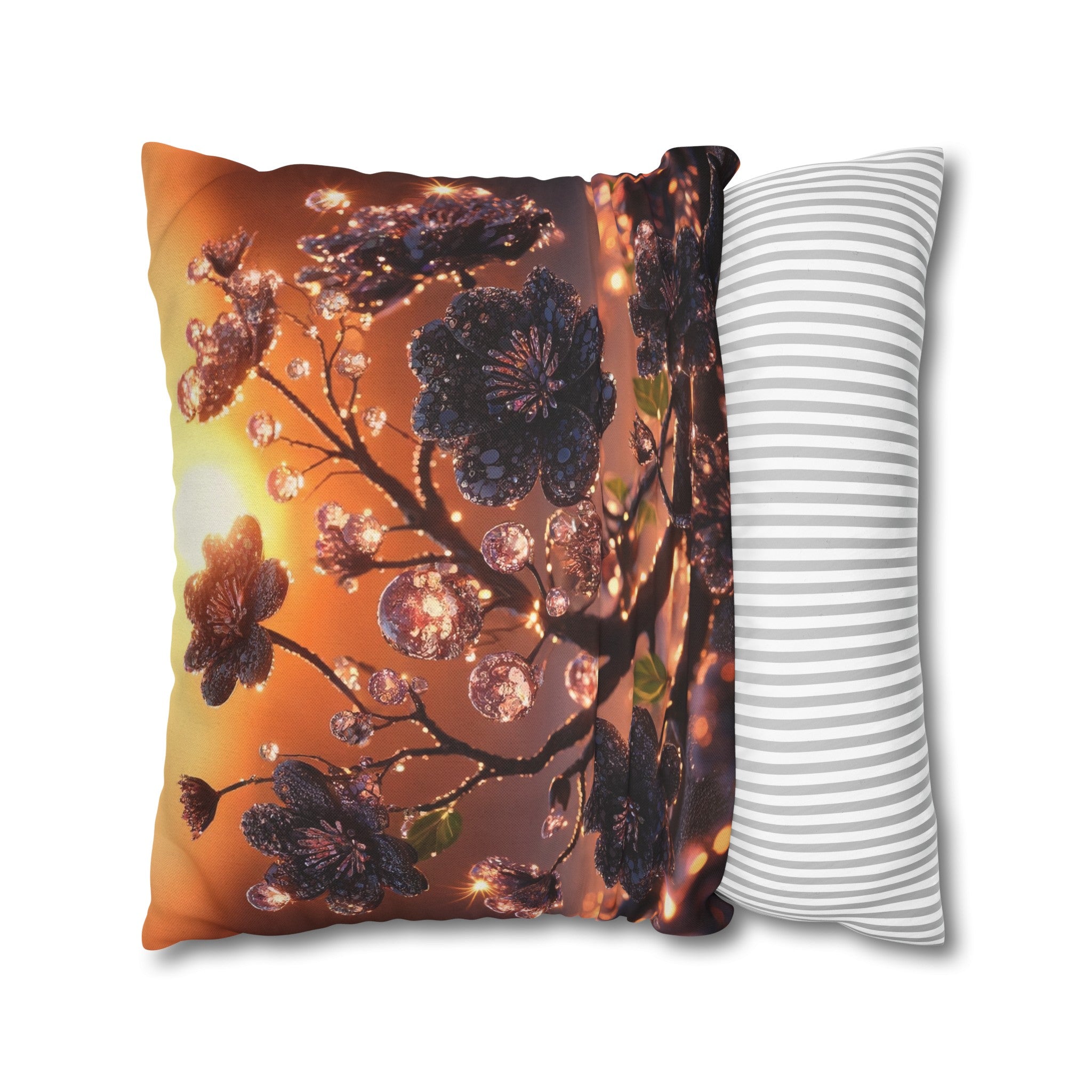 Black diamond flowers (2) - Polyester Square Pillowcase