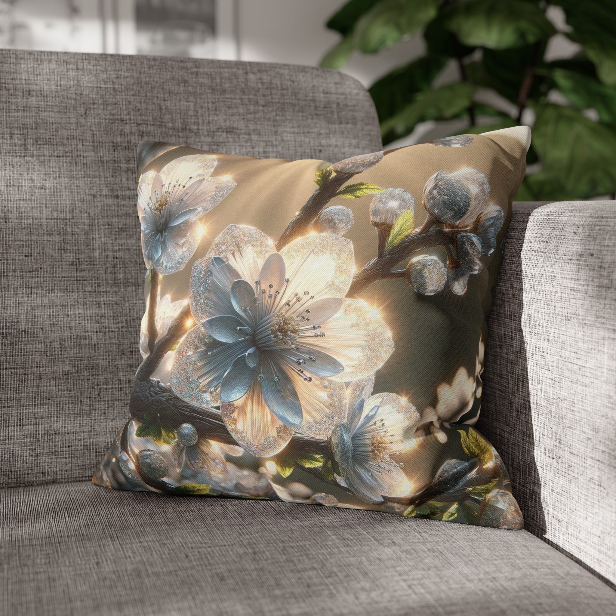 White diamond flowers (2) - Polyester Square Pillowcase