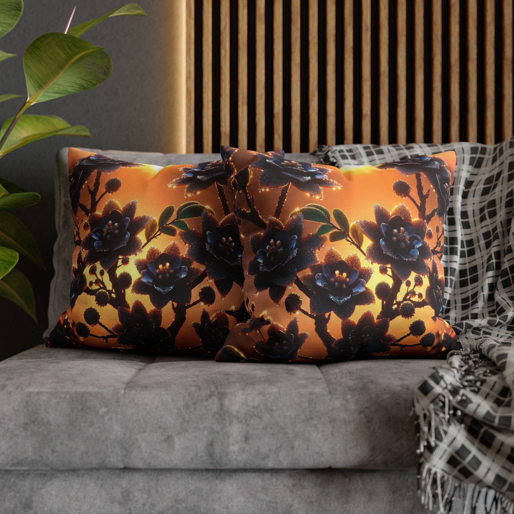 Black diamond flowers (4) - Polyester Square Pillowcase