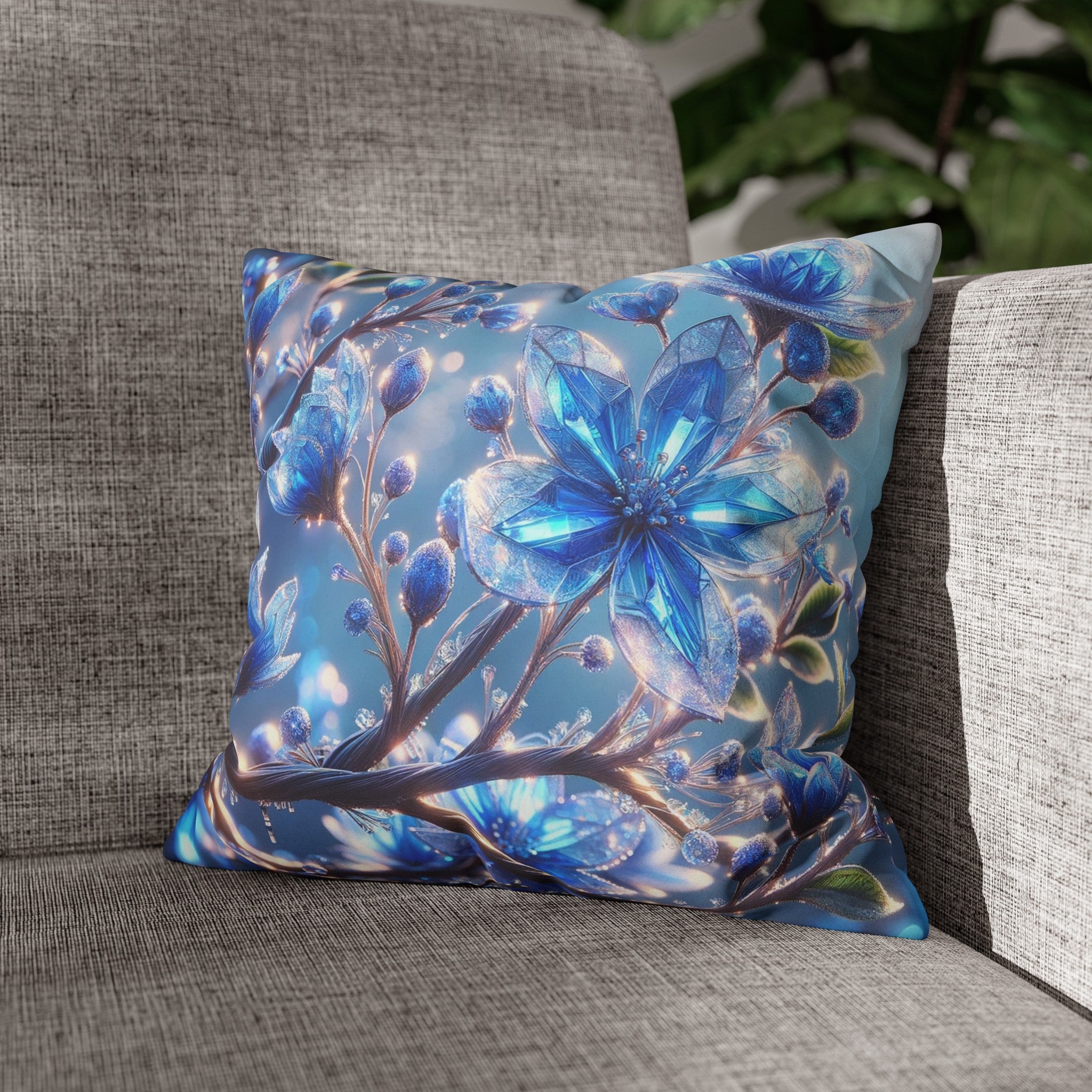 Blue, diamond flowers (5) - Suede Square Pillowcase