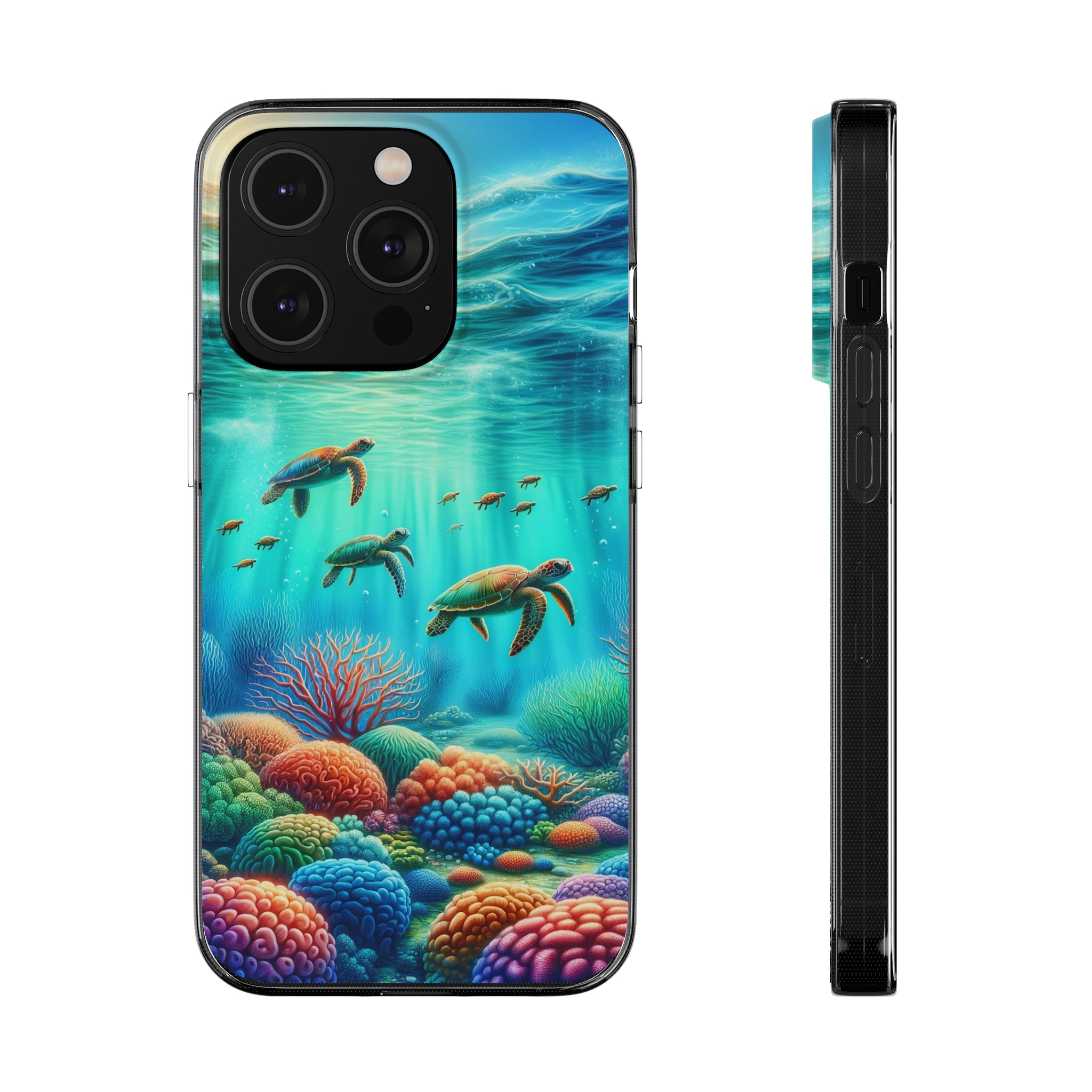 Turtles and coral reef - Soft Phone Case