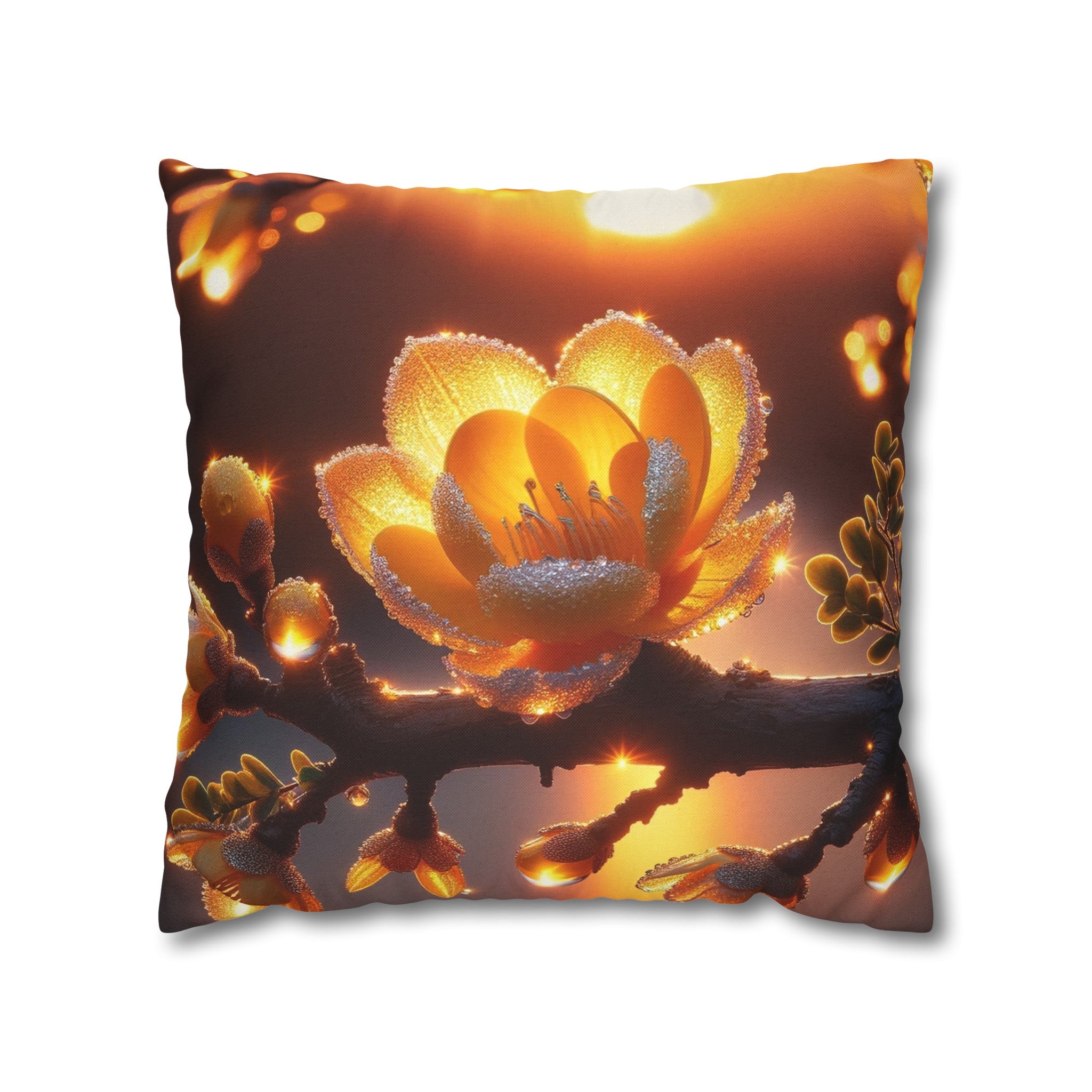 Yellow diamond flowers (1) - Polyester Square Pillowcase