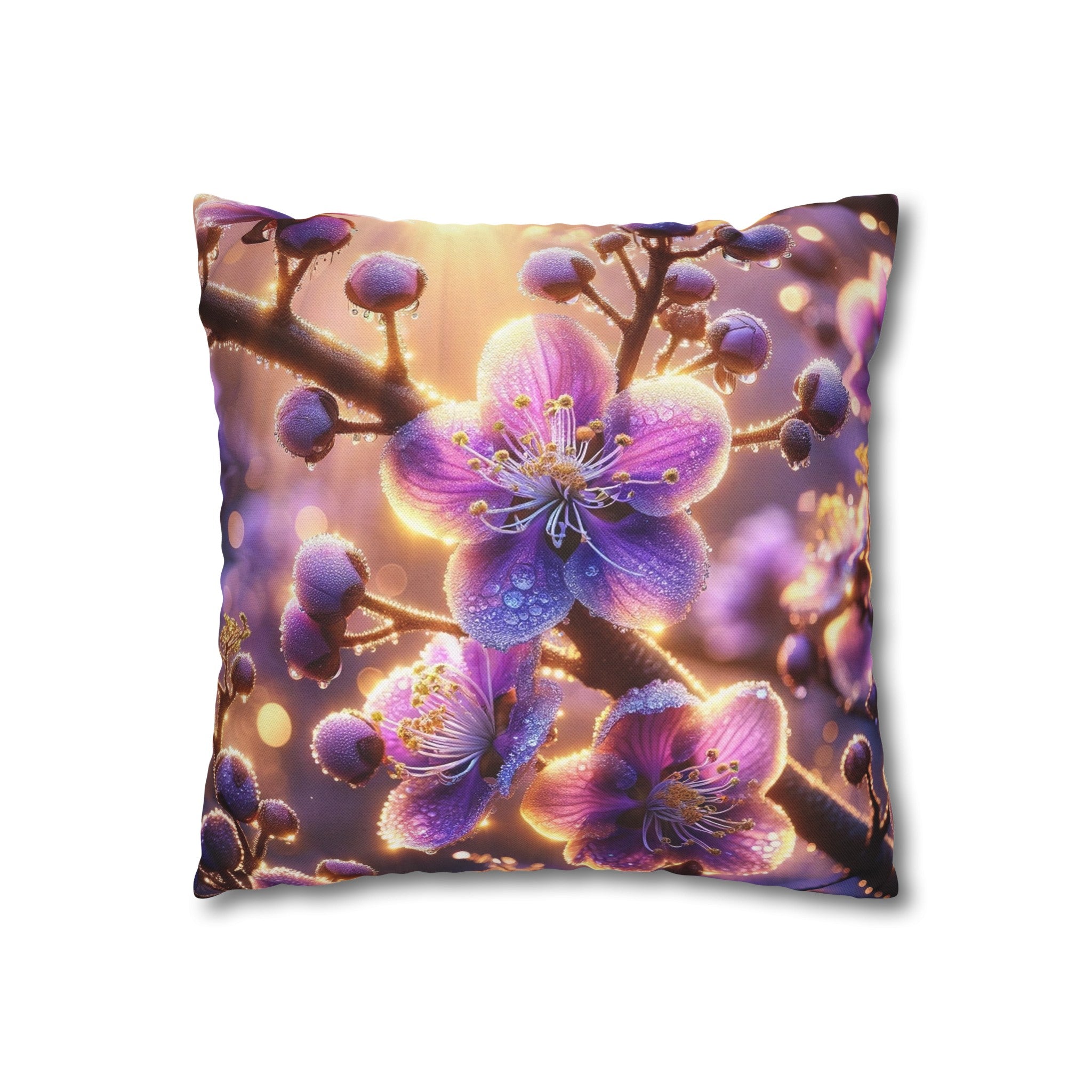 Purple diamond flowers (2) - Polyester Square Pillowcase