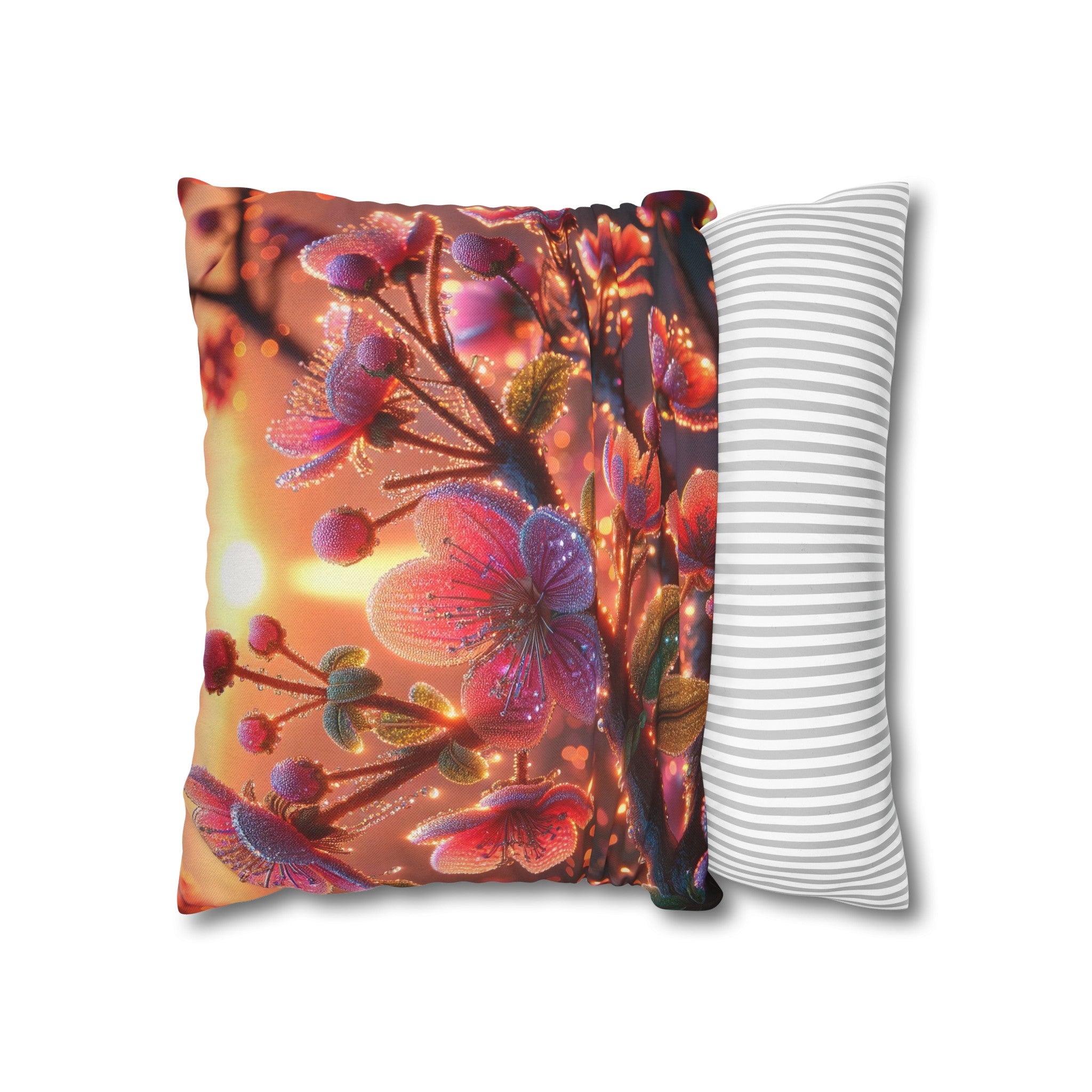 Pink diamond flowers (2) - Polyester Square Pillowcase