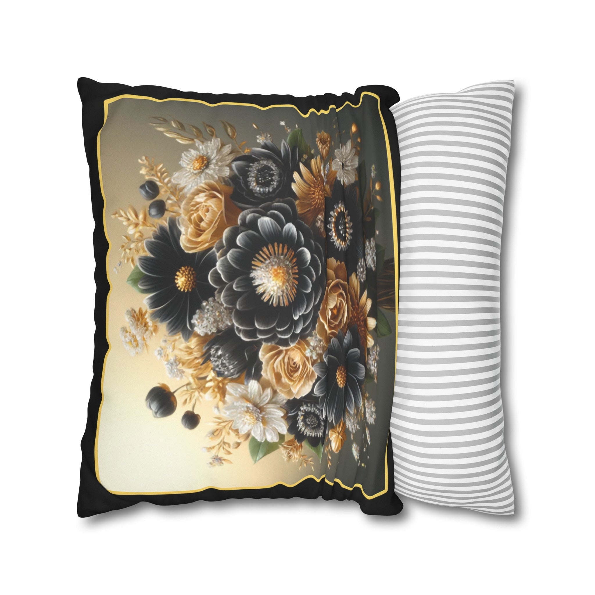 Black and golden Bouquet 1 - Suede Square Pillowcase