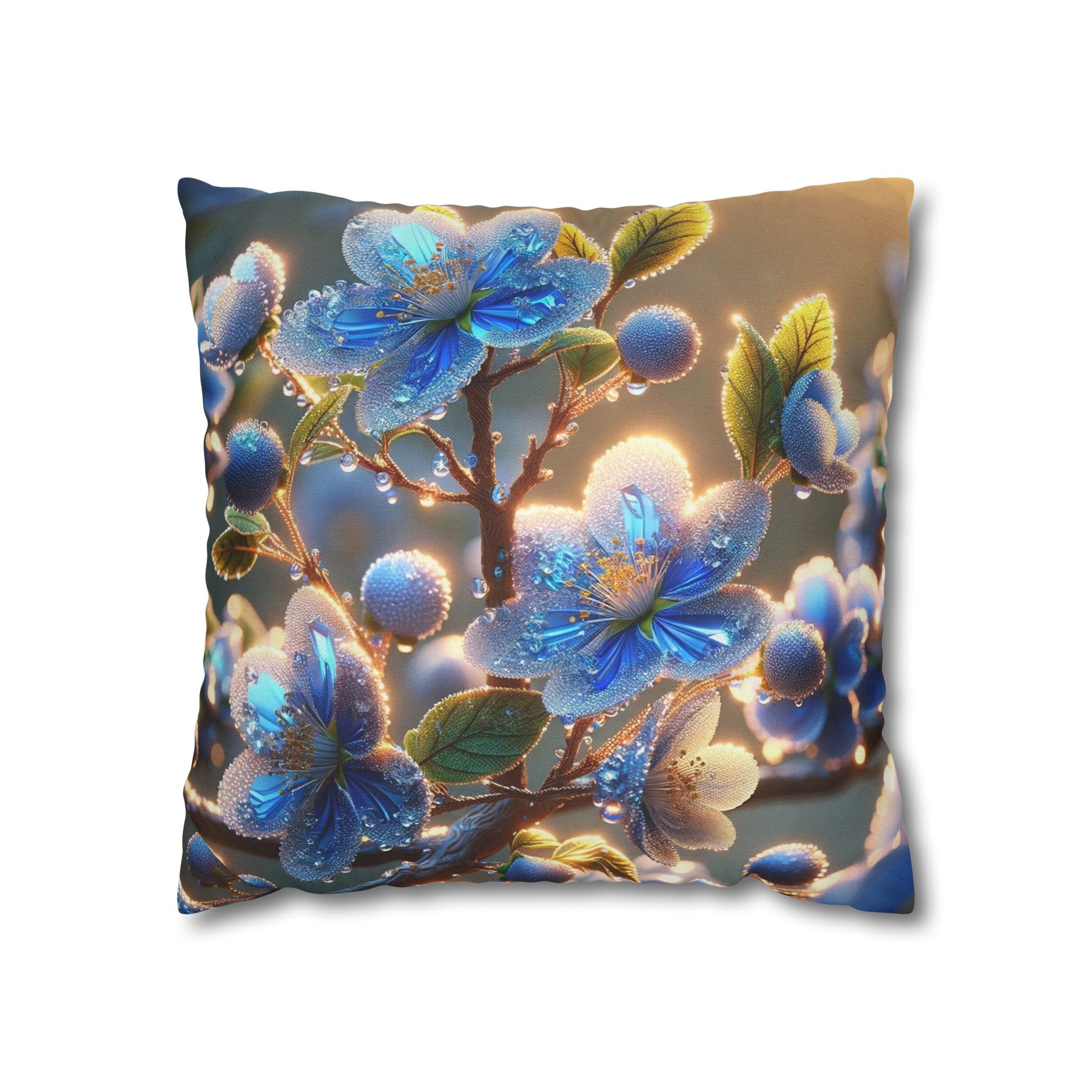 Blue, diamond flowers (2) - Polyester Square Pillowcase