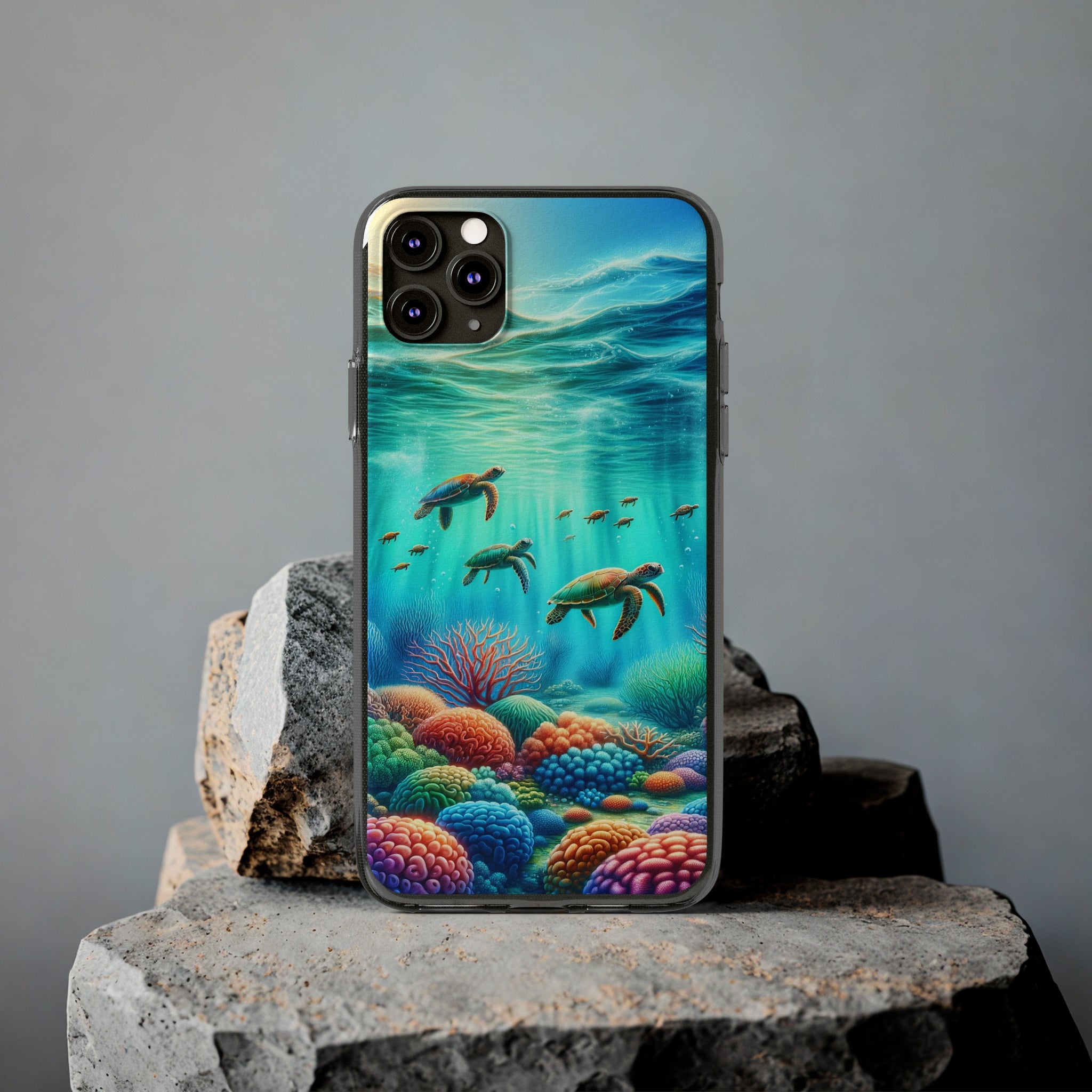 Turtles and coral reef - Soft Phone Case