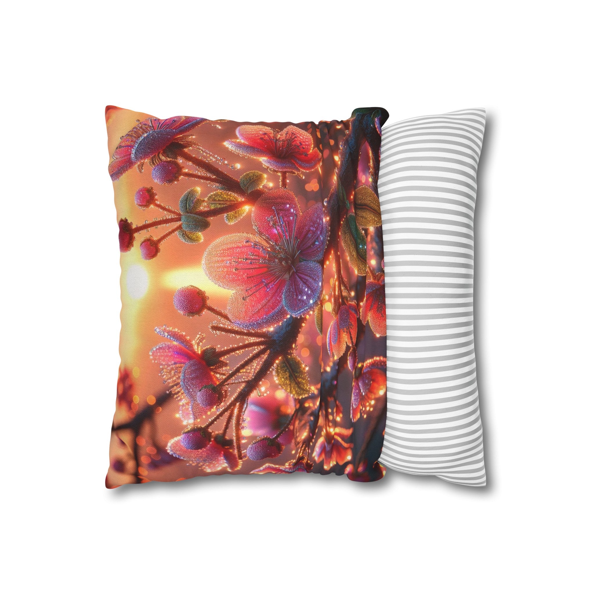 Pink diamond flowers (2) - Polyester Square Pillowcase