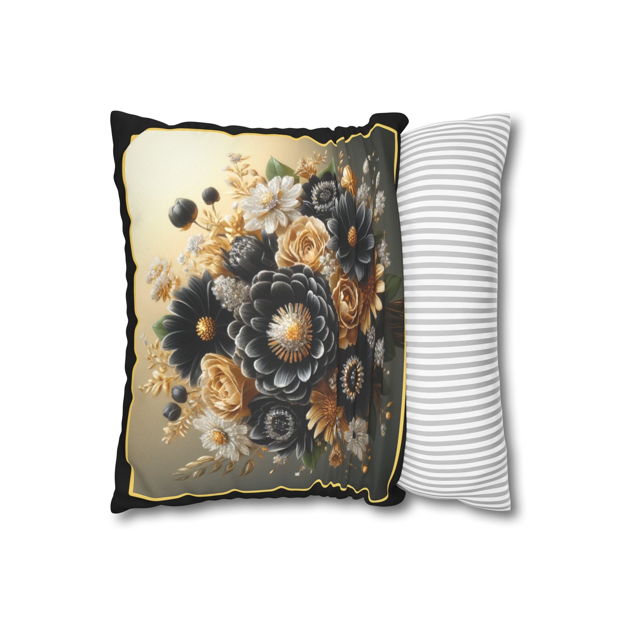 Black and golden Bouquet 1 - Suede Square Pillowcase